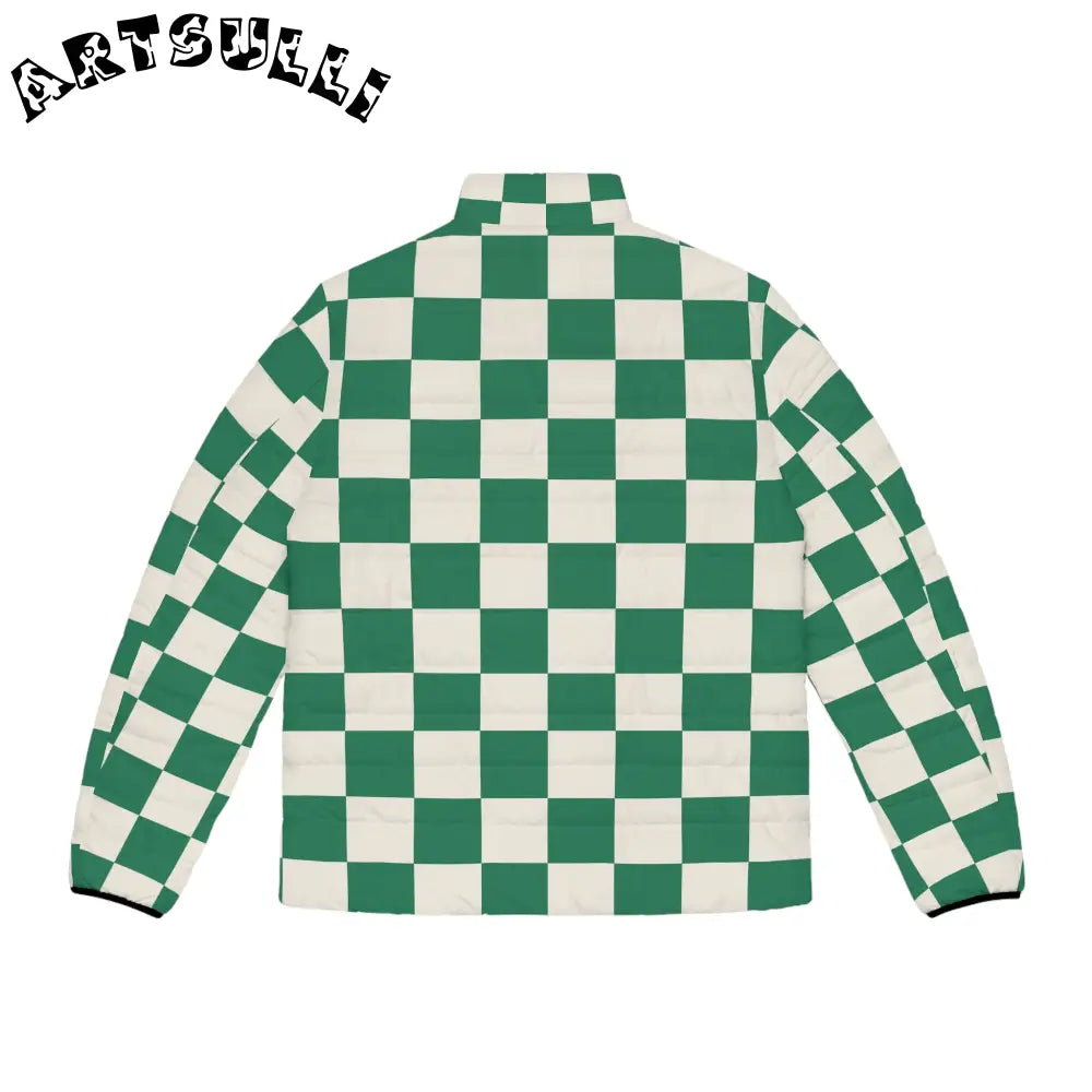 JAKKOUTTHEBXX Checkerboard Dark Green Men’s Puffer Jacket (AOP)