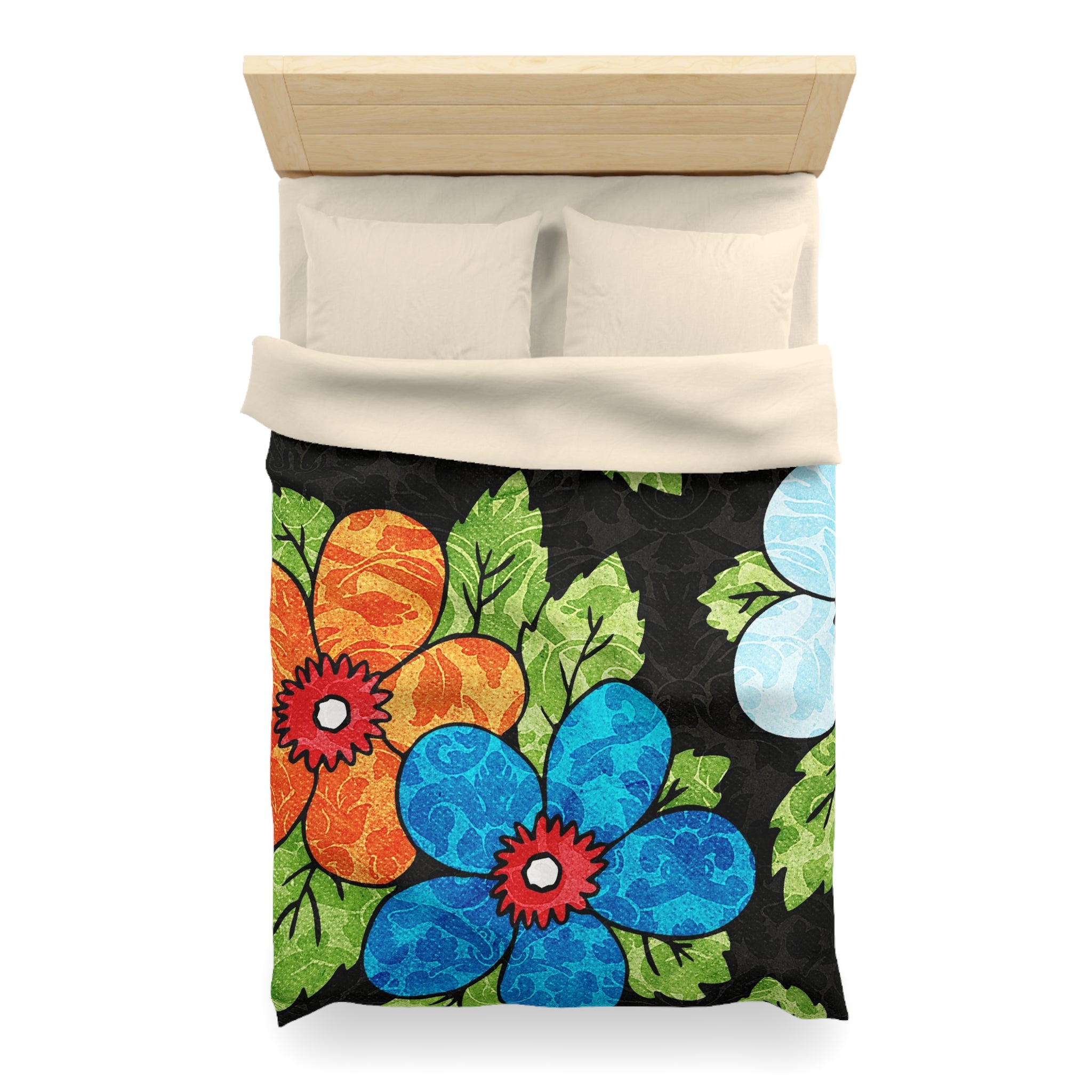 Groovy Black Floral Kl Microfiber Duvet Cover, Artsulli - Art is Long, Life is Short, Home Decor, , , , , , , 
