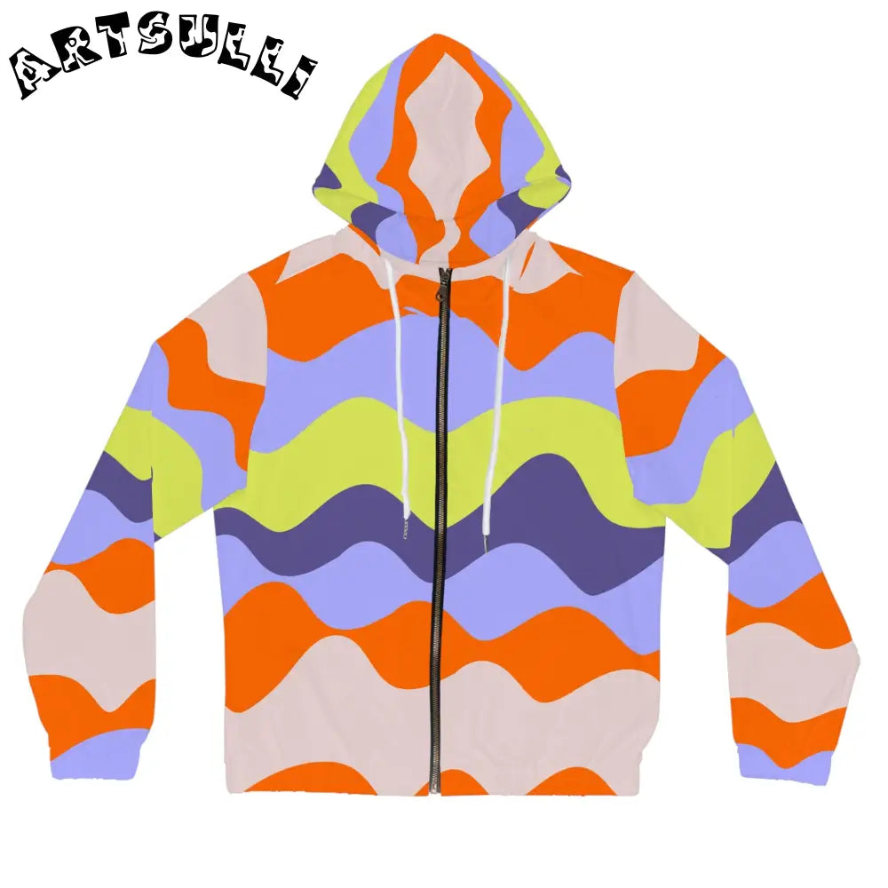 JAKKOUTTHEBXX Waves Red and Blue Women’s Full-Zip Hoodie (AOP)