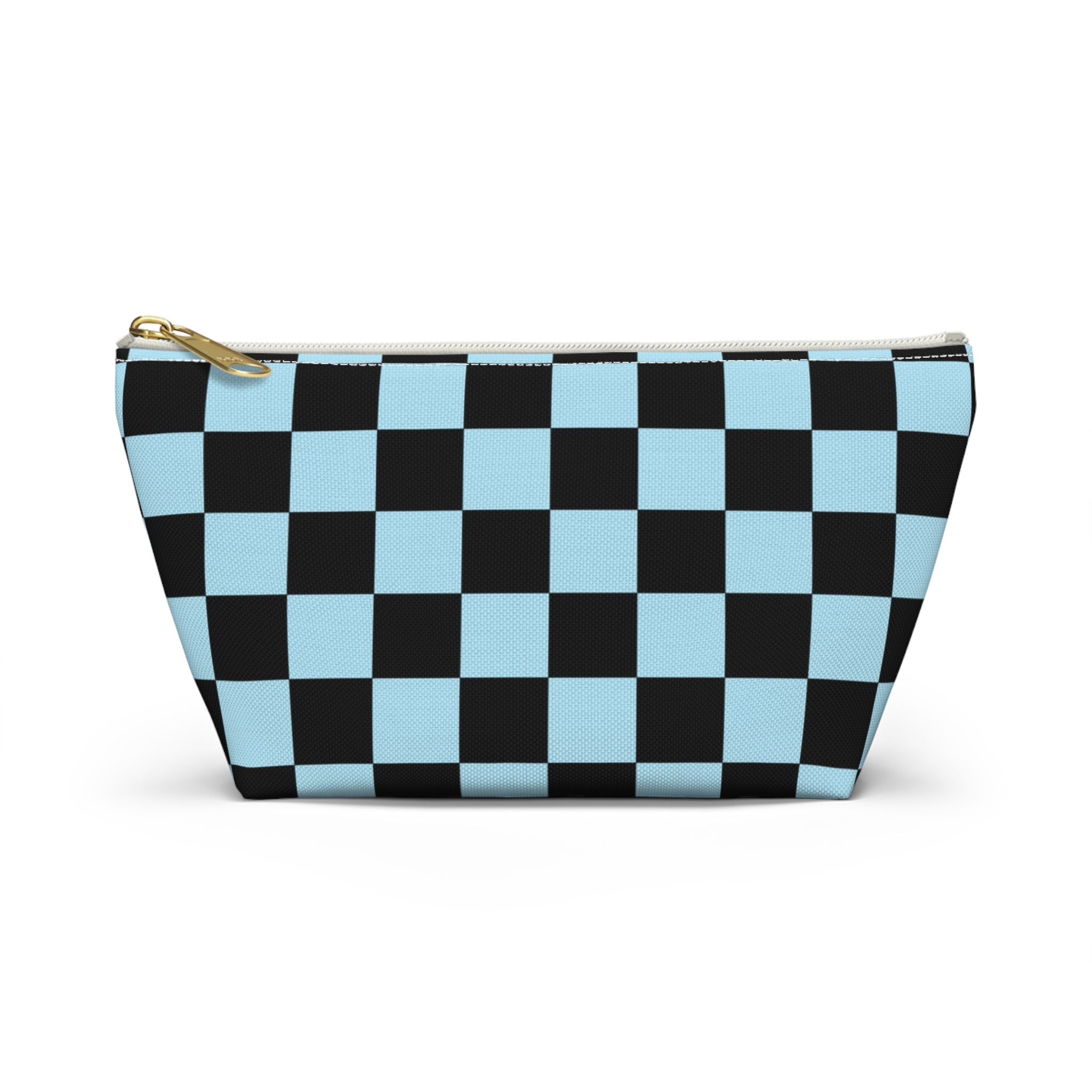 Checkerboard Black and Blue Accessory Pouch w T-bottom, Artsulli - Art is Long, Life is Short, Bags, Size, Small, Color, White zipper, , , 19485815034401621359