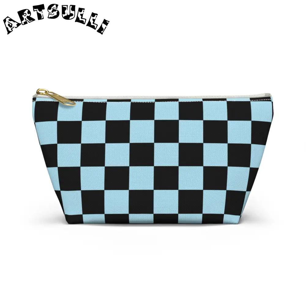 JAKKOUTTHEBXX Checkerboard Black and Blue Accessory Pouch w T-bottom