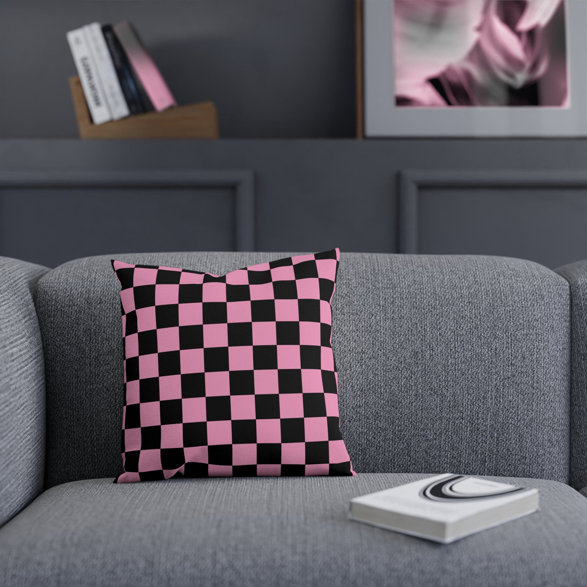 Checkerboard Black and Pink Cushion, Artsulli - Art is Long, Life is Short, Home Decor, , , , , , , 