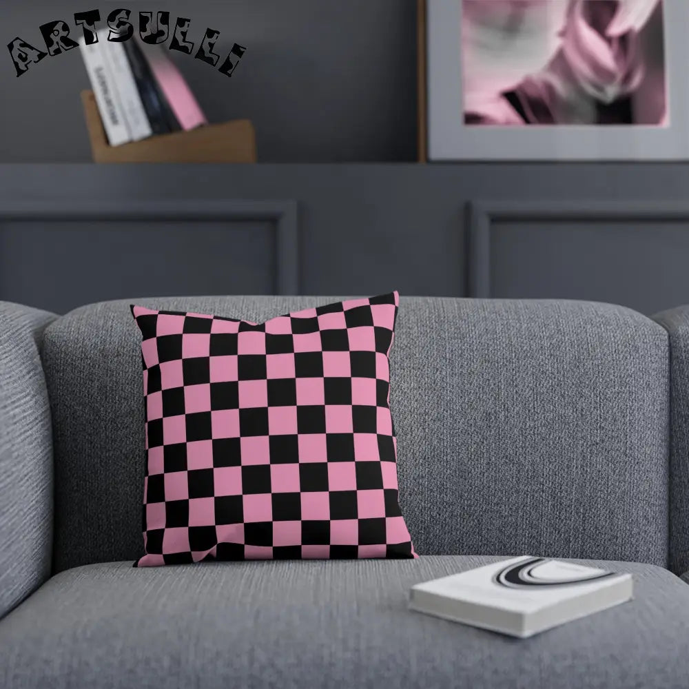 JAKKOUTTHEBXX Checkerboard Black and Pink Cushion JAKKOUTTHEBXX