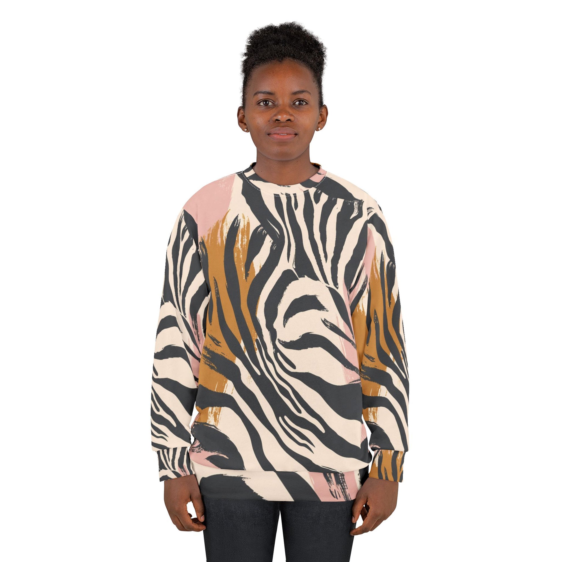 Beige Zebra Jungle Flats Unisex Sweatshirt (AOP), Artsulli - Art is Long, Life is Short, All Over Prints, , , , , , , 