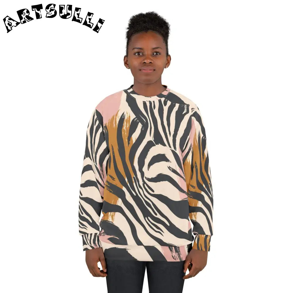 JAKKOUTTHEBXX Abstract Zebra Print Artistic Work Crewneck Sweatshirt