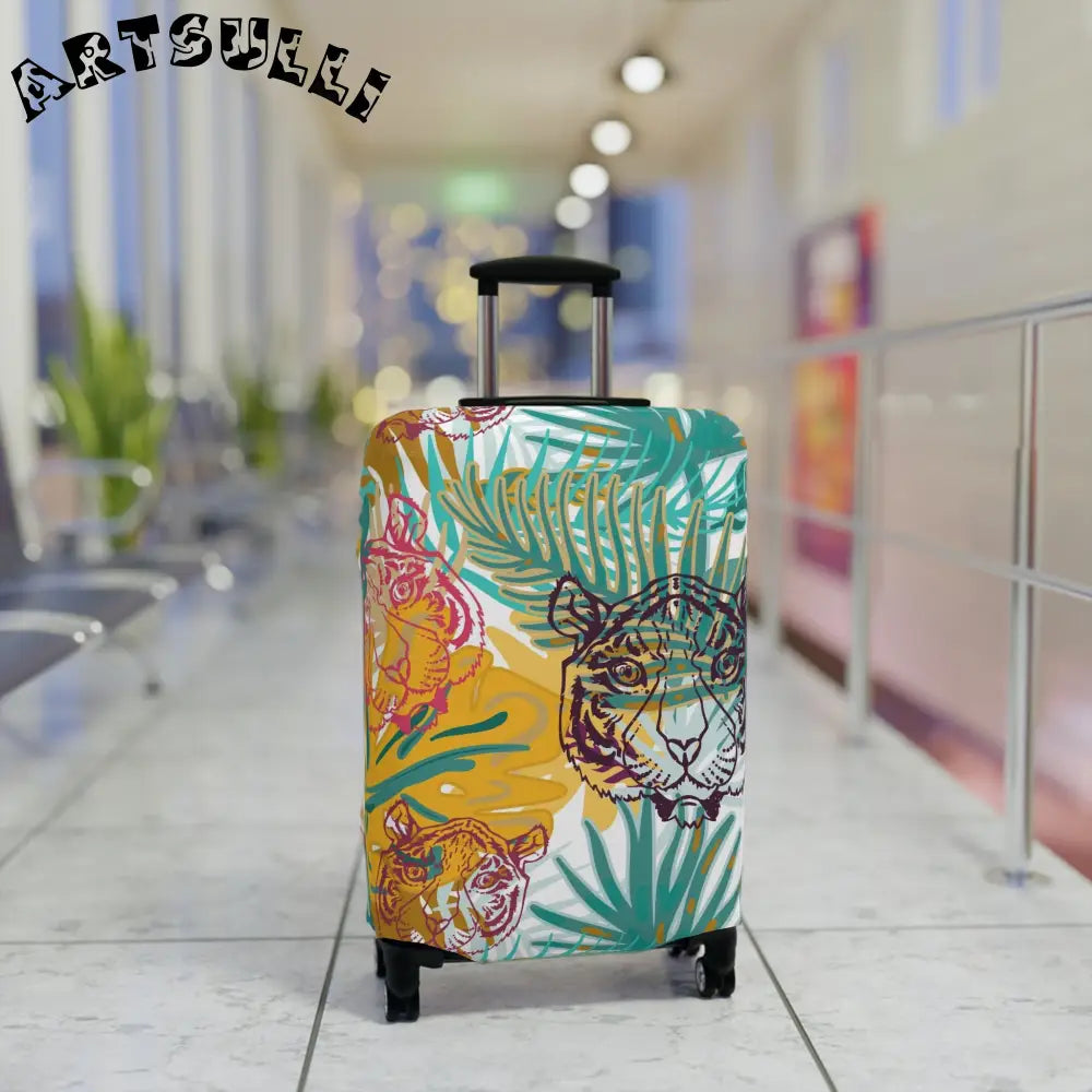 JAKKOUTTHEBXX Tropical Jungle Tigers Brown and Green Luggage Cover