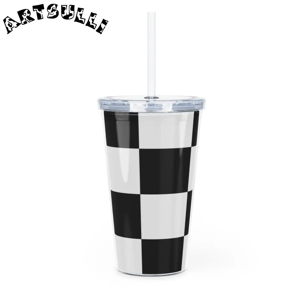 JAKKOUTTHEBXX Checkerboard Black and White Plastic Tumbler