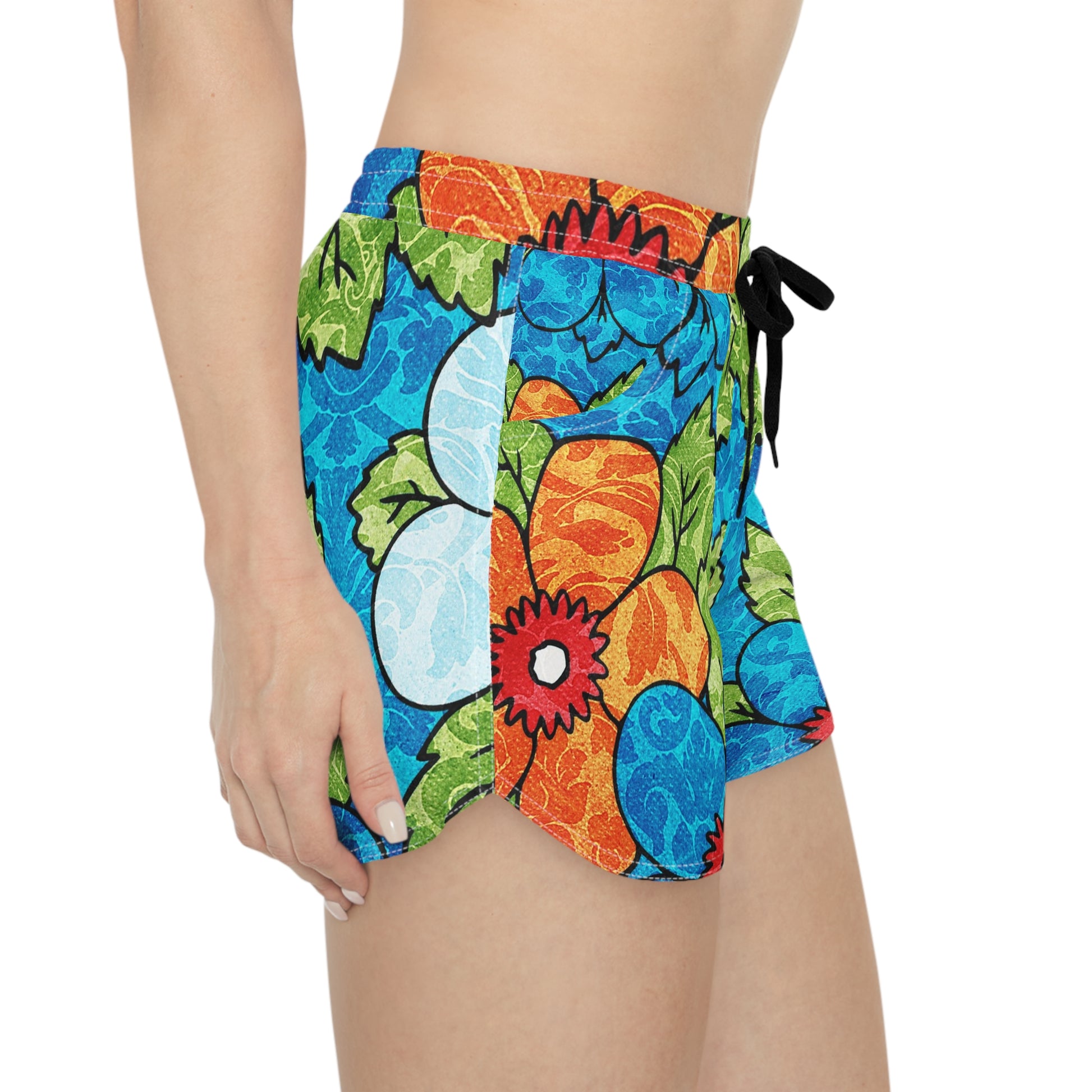 Blue Orange Groovy Women's Casual Shorts (AOP), Artsulli - Art is Long, Life is Short, All Over Prints, , , , , , , 