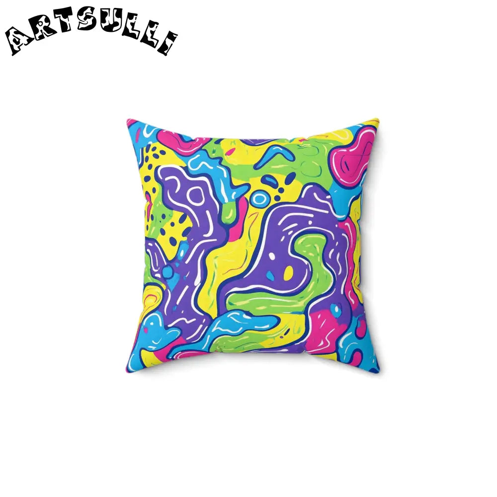 90s Trippy Slime Spun Polyester Square Pillow, Artsulli - Art is Long, Life is Short, Home Decor, Size, 14" × 14", , , , , 91195239196302415452