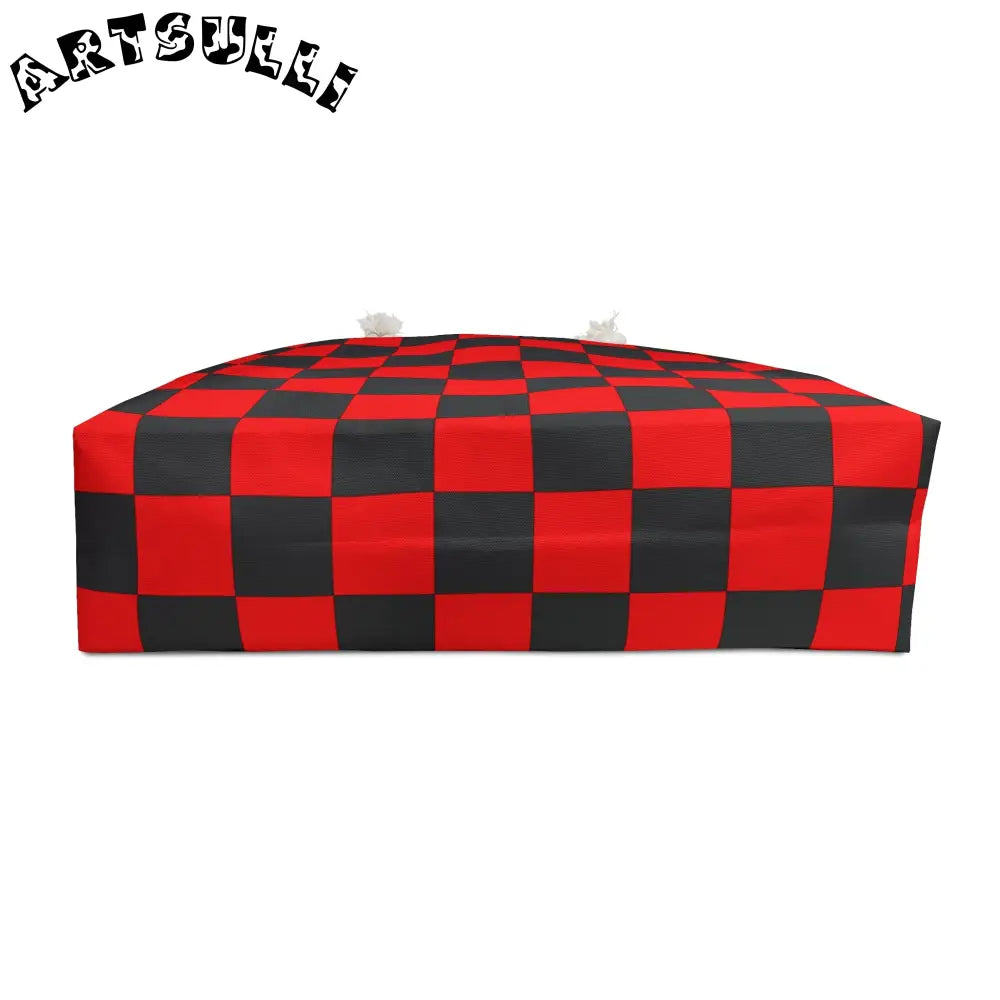 JAKKOUTTHEBXX Checkerboard Red and Black Weekender Bag JAKKOUTTHEBXX