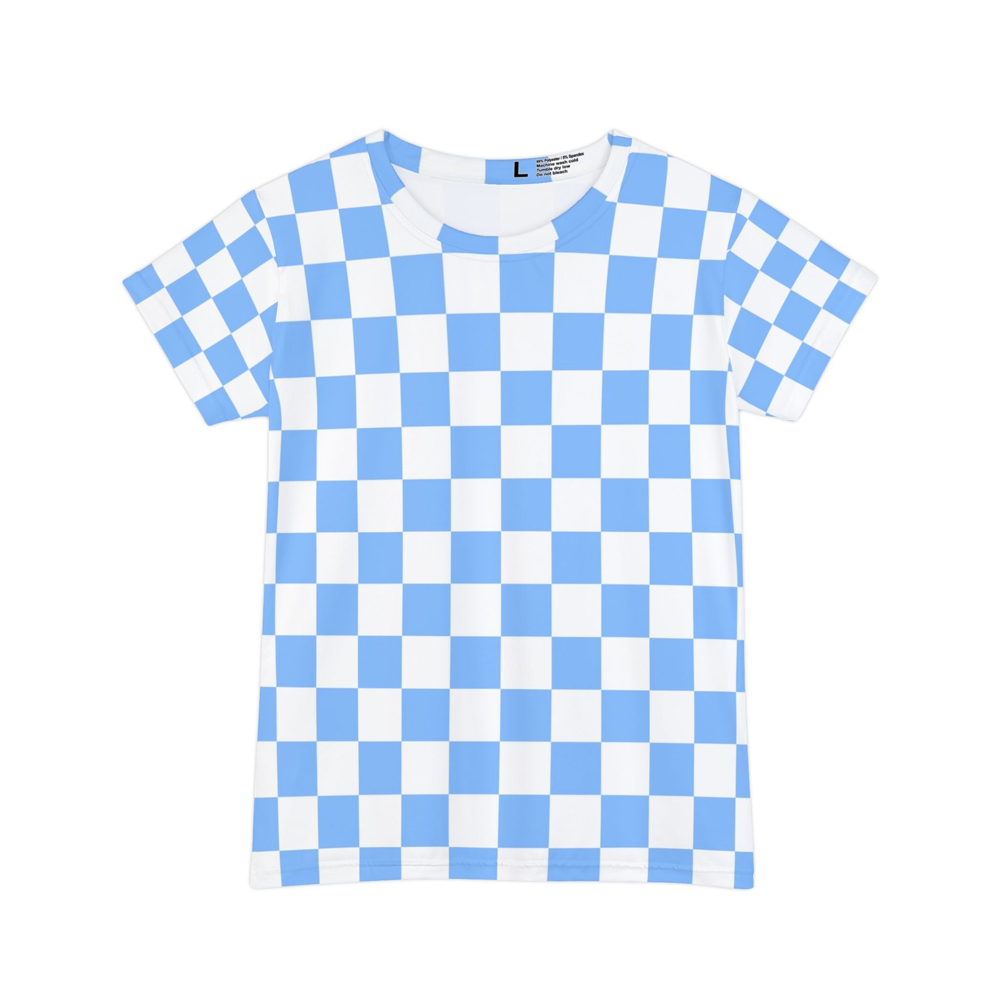 Checkerboard White and Light Blue Women's Short Sleeve Shirt (AOP), Artsulli - Art is Long, Life is Short, All Over Prints, Size, XS, , , , , 24945471420261592211