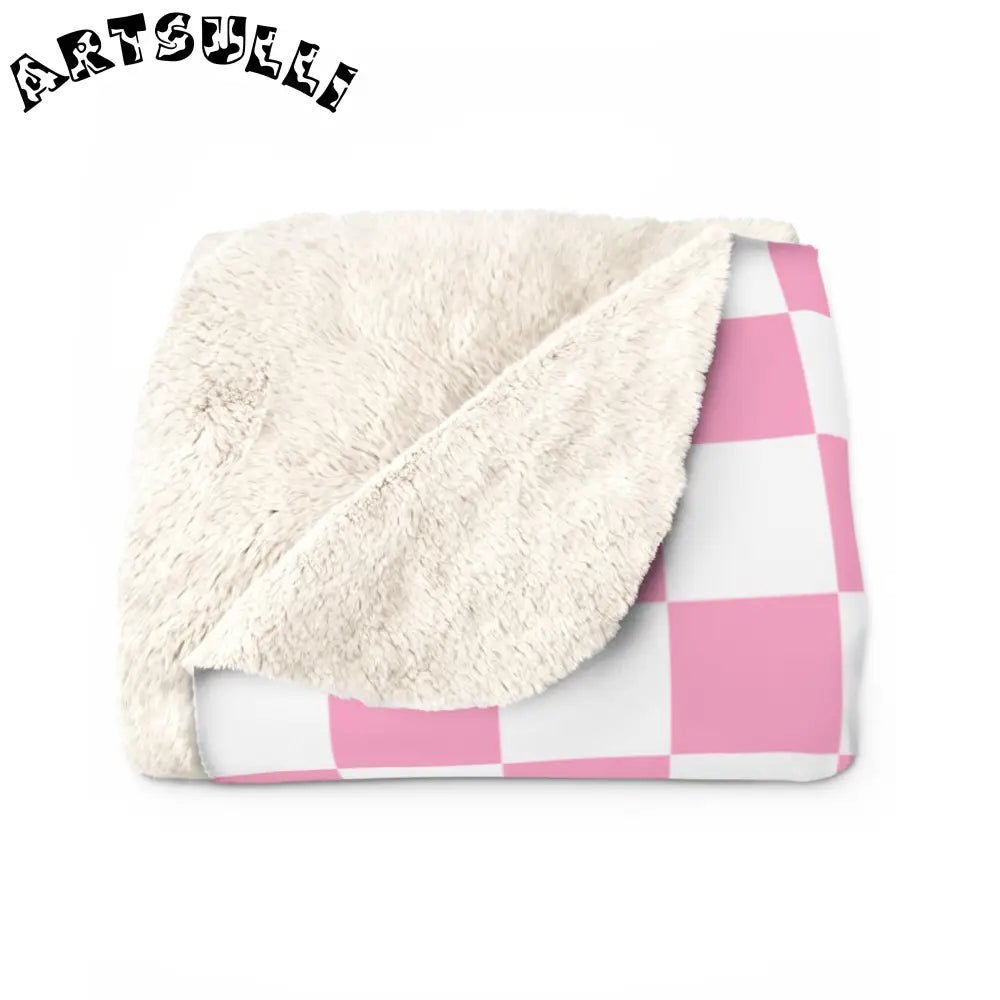 JAKKOUTTHEBXX Checkerboard II Hot Pink and White Sherpa Fleece