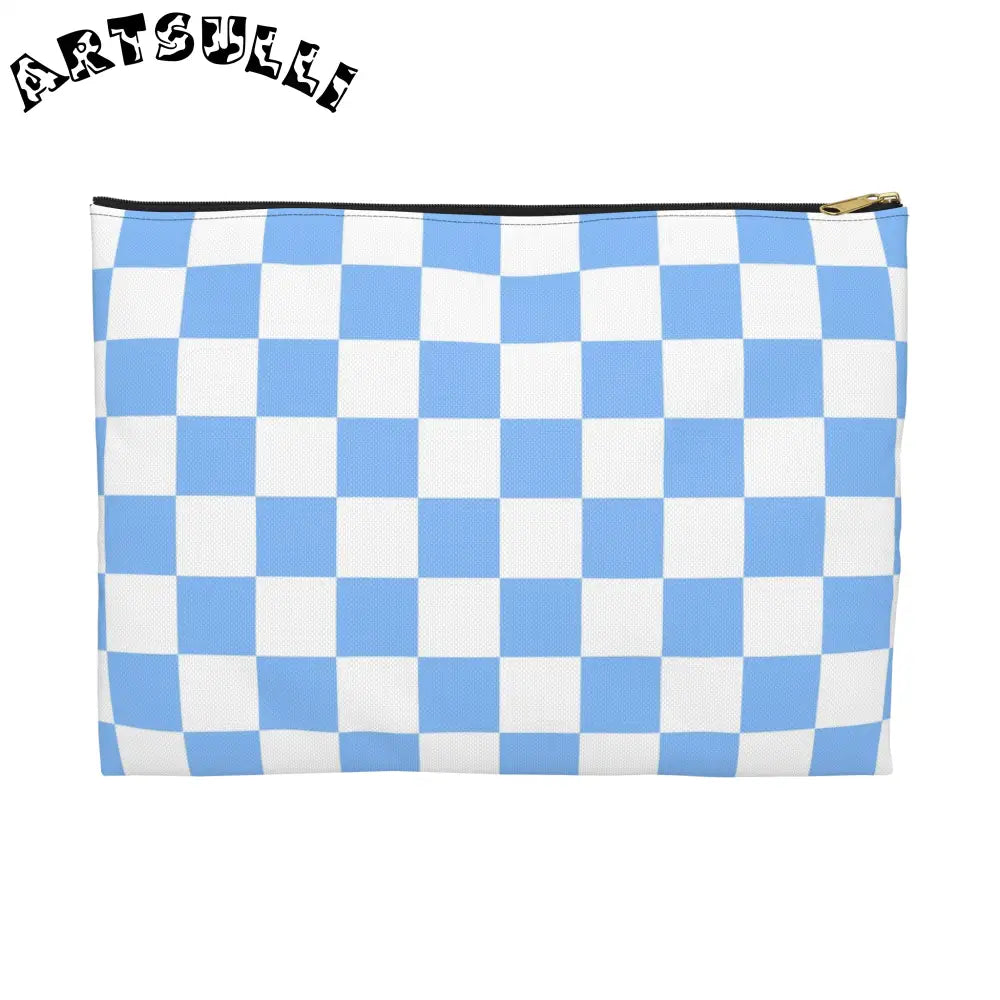 JAKKOUTTHEBXX Checkerboard White and Light Blue Accessory Pouch