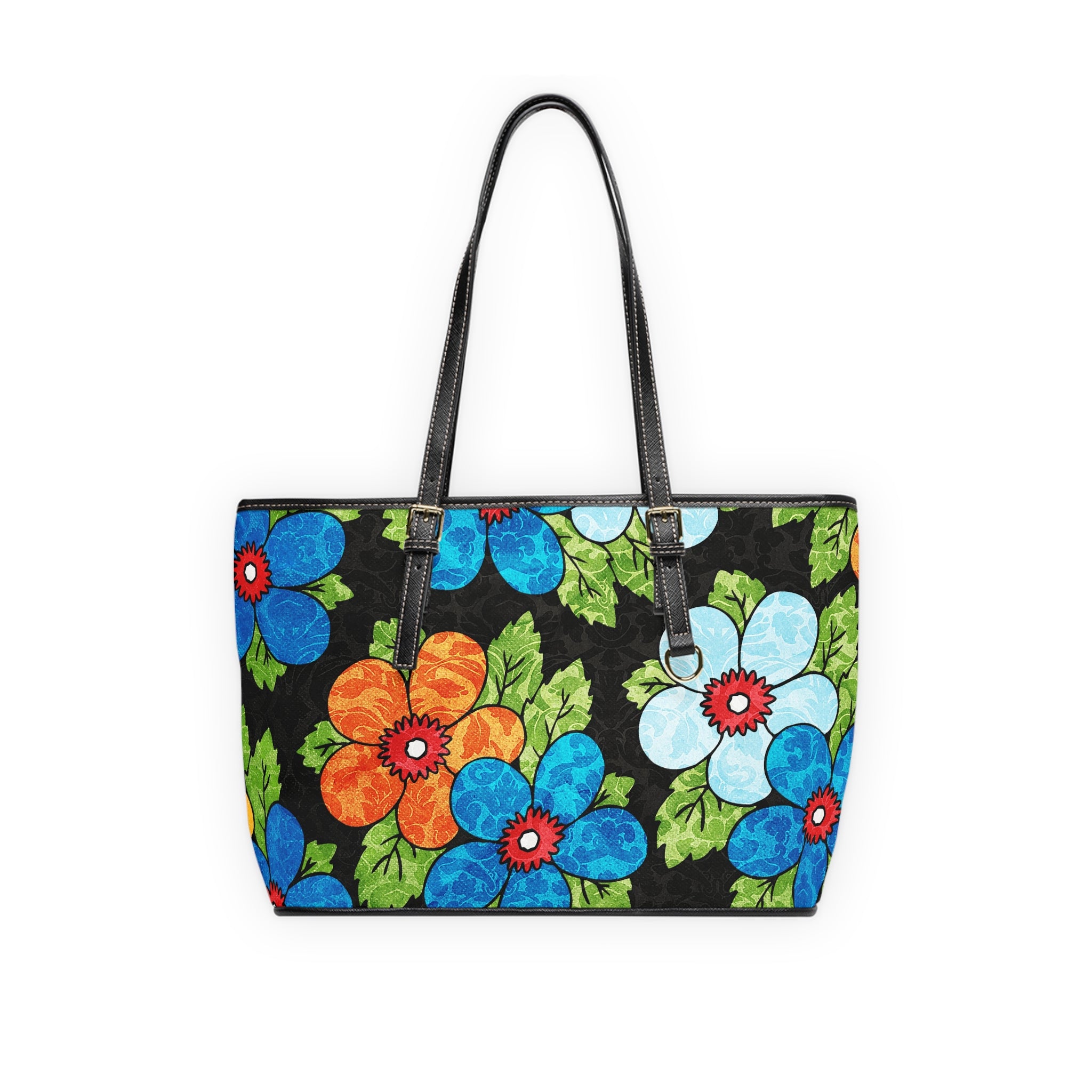 Groovy Black Floral Kl II PU Leather Shoulder Bag, Artsulli - Art is Long, Life is Short, Bags, Size, 16" x 10", Color, Black, , , 23874403149928543846