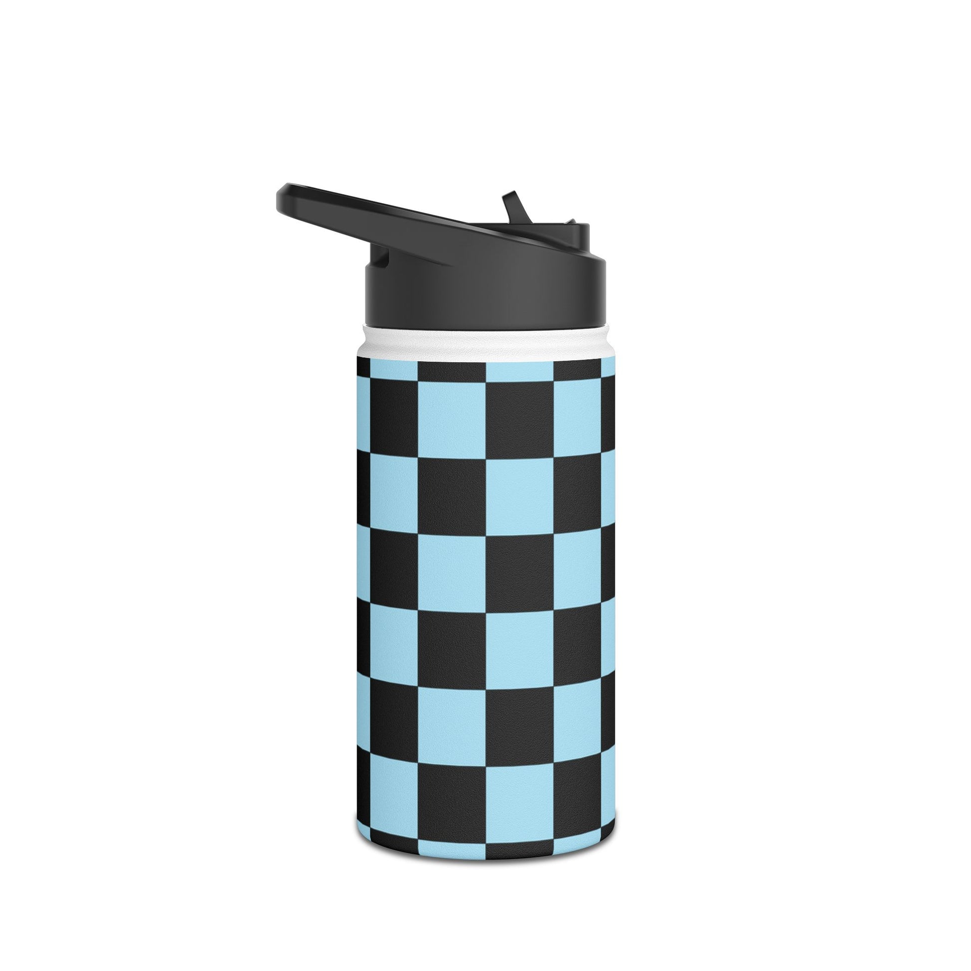 Checkerboard Black and Blue Stainless Steel Water Bottle, Standard Lid, Artsulli - Art is Long, Life is Short, Mug, , , , , , , 