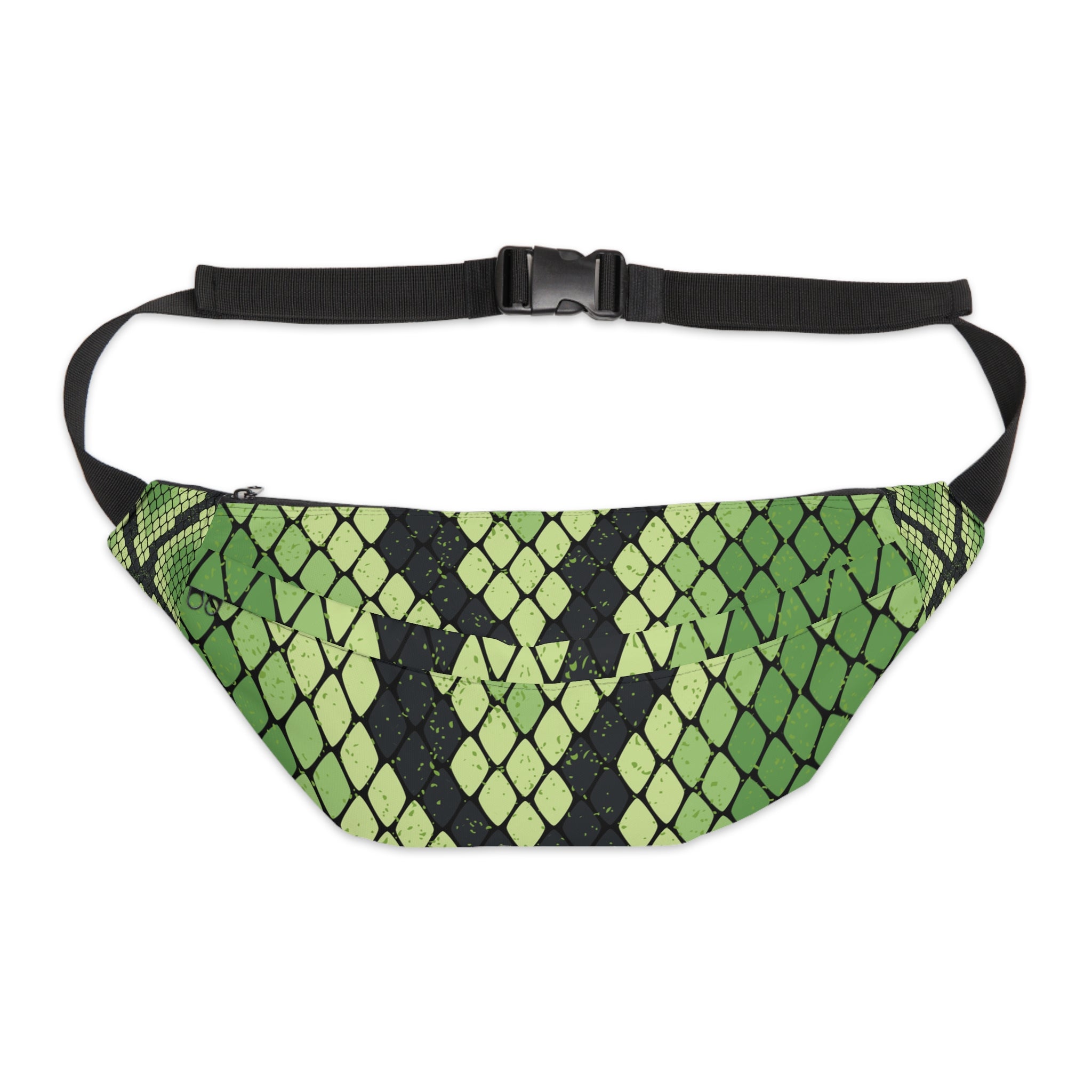 Snake Skin Green and Black Large Fanny Pack, Artsulli - Art is Long, Life is Short, Bags, Size, 8" × 9" × 4'', , , , , 11185638532186
