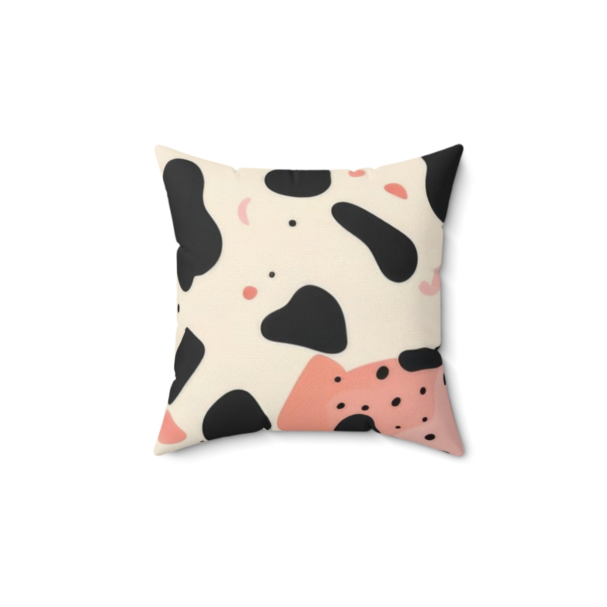 Organic Cow Print Cream and Pink Spun Polyester Square Pillow, Artsulli - Art is Long, Life is Short, Home Decor, Size, 14" × 14", , , , , 85861080487833