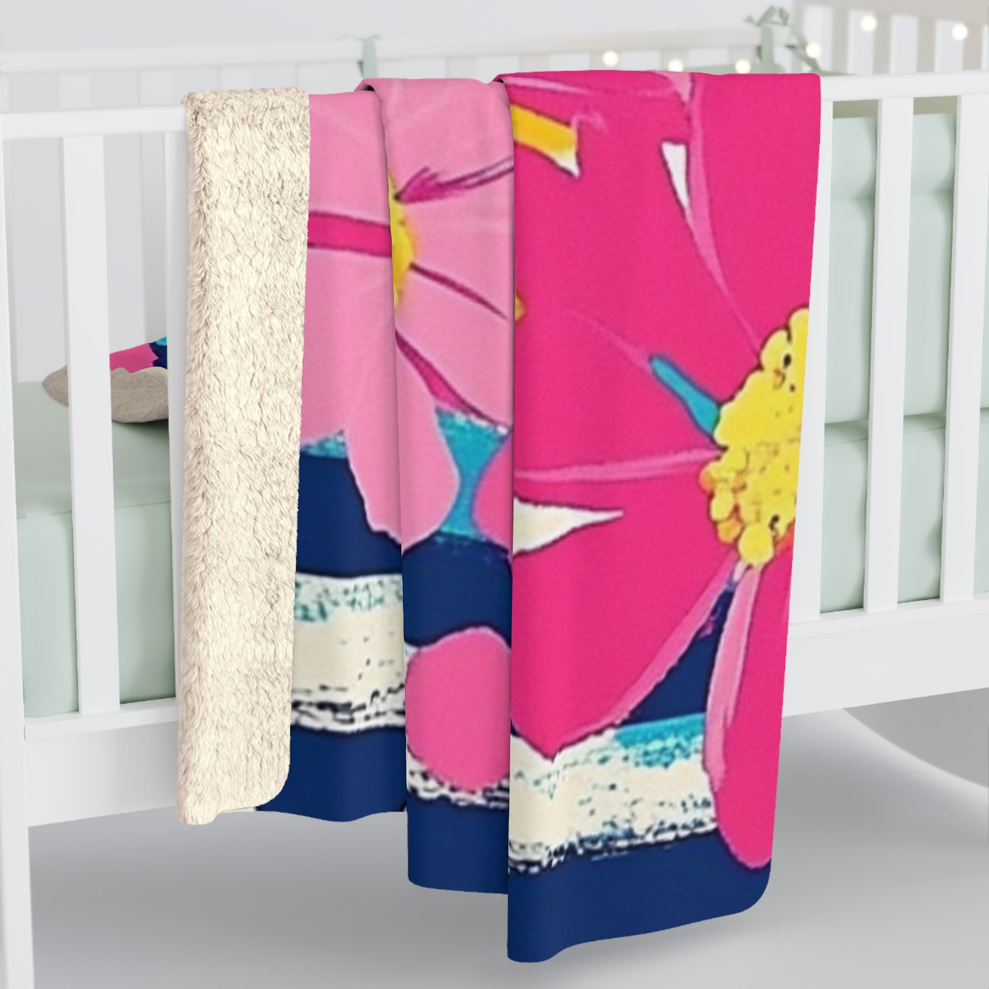 Dayglo Floral Stripes Multi-Color Sherpa Fleece Blanket, Artsulli - Art is Long, Life is Short, Home Decor, , , , , , , 