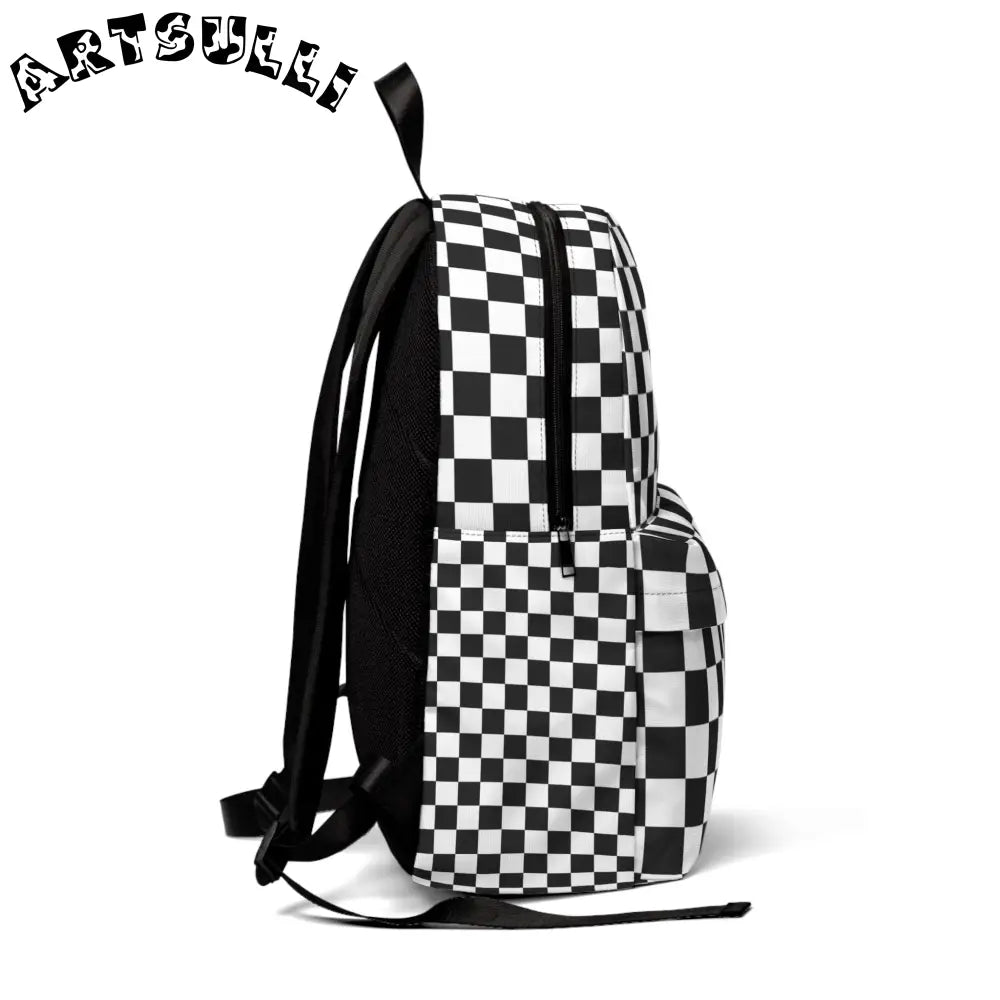 JAKKOUTTHEBXX Checkerboard White and Black Unisex Classic Backpack