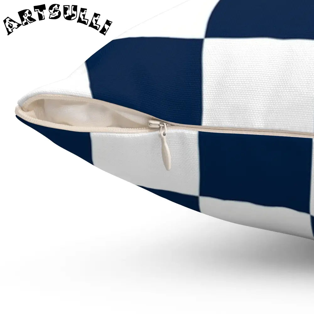 JAKKOUTTHEBXX Checkerboard White and Navy Blue Spun Polyester Square