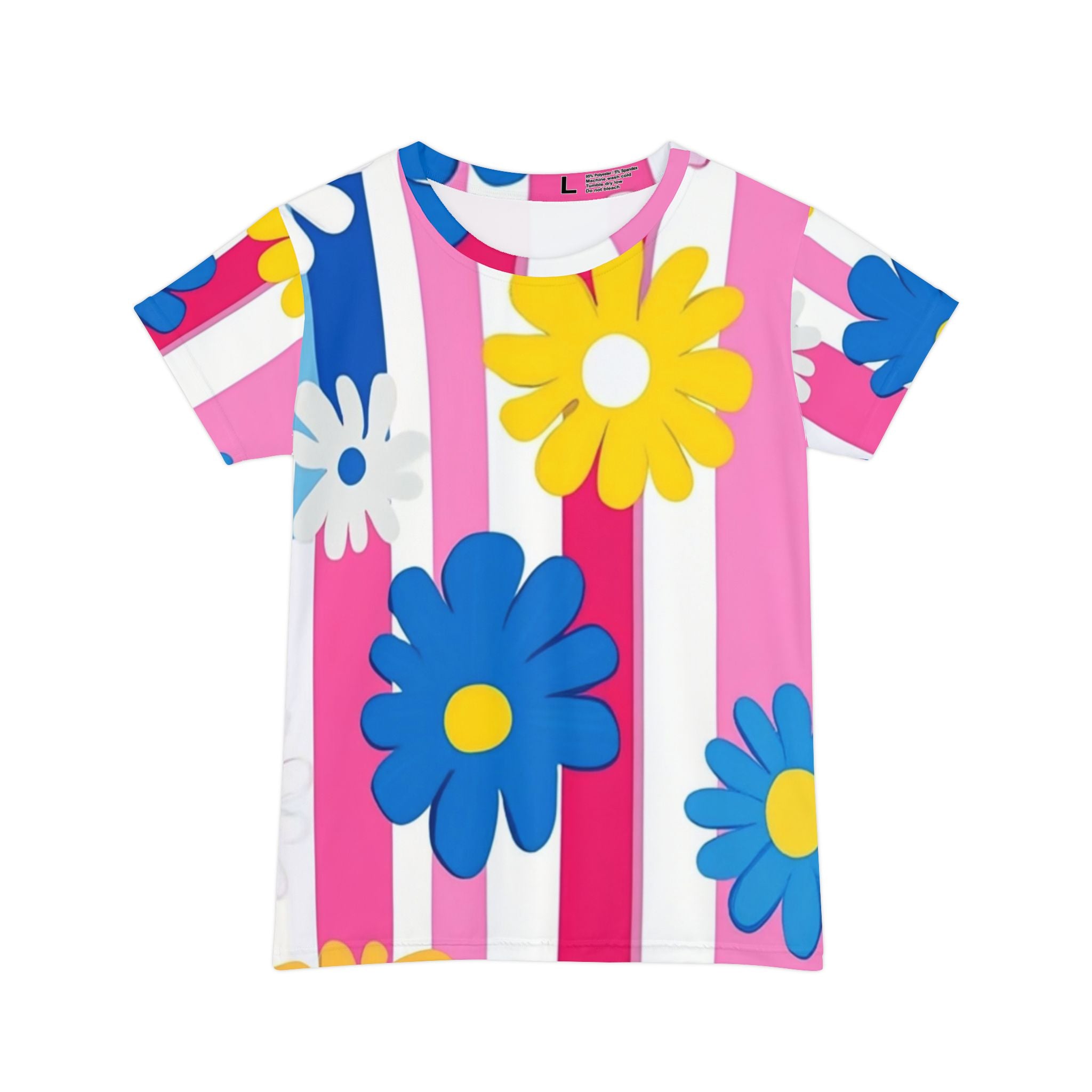 Flowers x Stripes Multi-Color Women's Short Sleeve Shirt (AOP), Artsulli - Art is Long, Life is Short, All Over Prints, Size, XS, , , , , 57538195434204