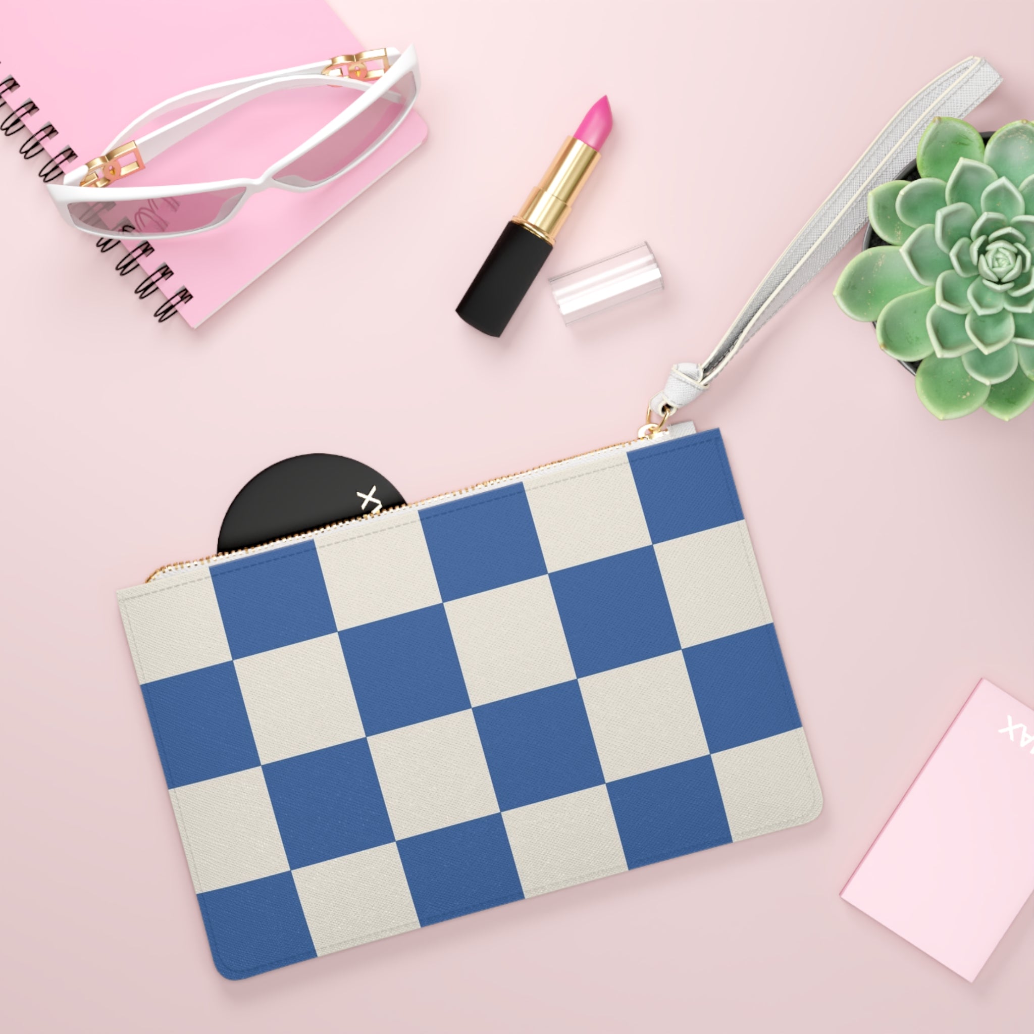 Checkerboard Blue Clutch Bag, Artsulli - Art is Long, Life is Short, Bags, , , , , , , 