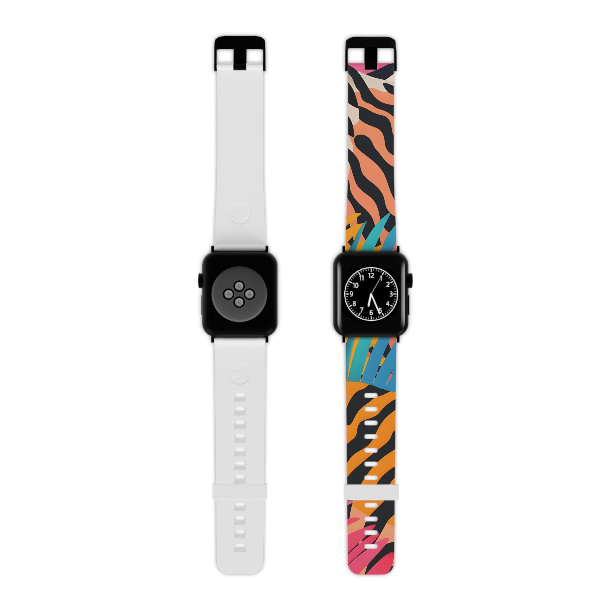 Palm Leaves x Zebra Stripes x Tiger Stripes Orange and Blue  Watch Band for Apple Watch, Artsulli - Art is Long, Life is Short, Accessories, Size, 7.5'' × 0.75'' / 42 - 44 mm, Color, Black, , , 90197435214536