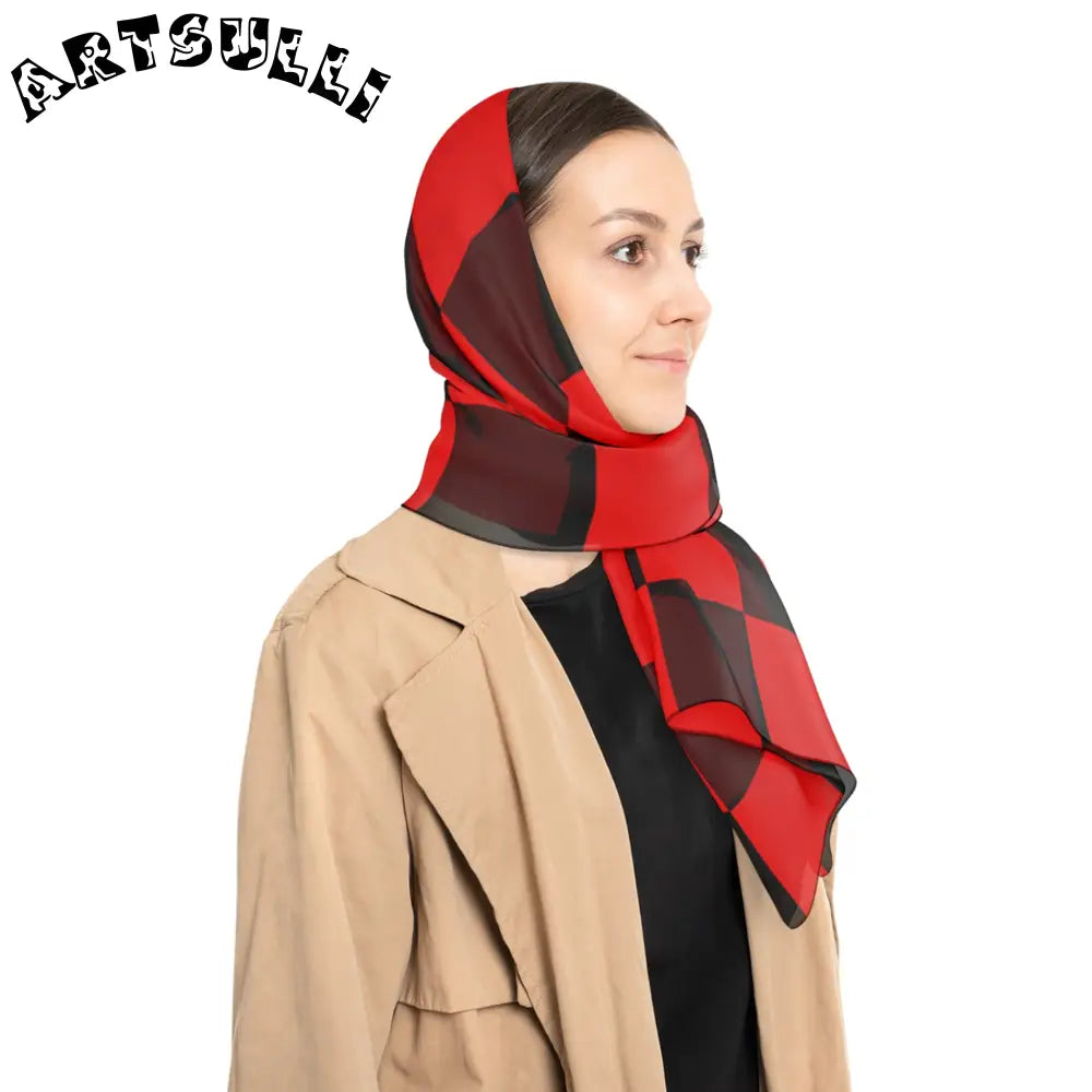 JAKKOUTTHEBXX Checkerboard Red and Black Poly Scarf JAKKOUTTHEBXX