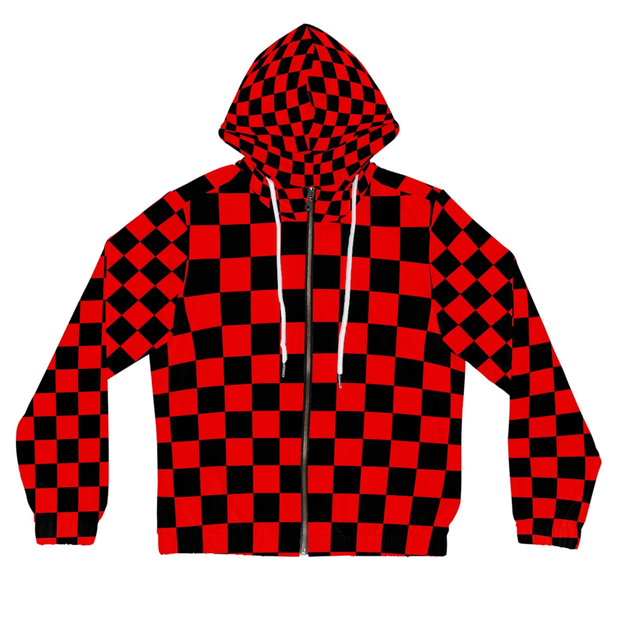 Checkerboard Red and Black Women’s Full-Zip Hoodie (AOP), Artsulli - Art is Long, Life is Short, All Over Prints, Size, XS, Color, White, , , 23399020049343011765