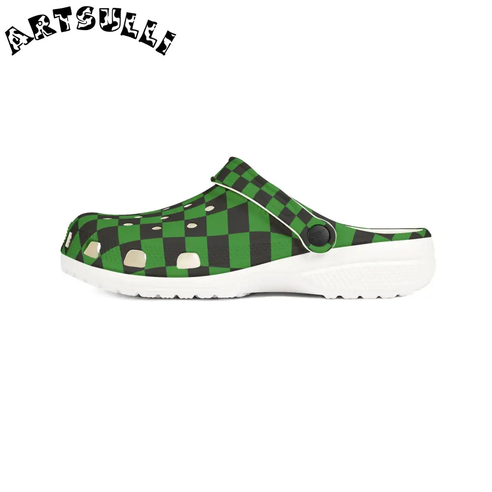 JAKKOUTTHEBXX Checkerboard Green and Black EVA Foam Rubber Shoes
