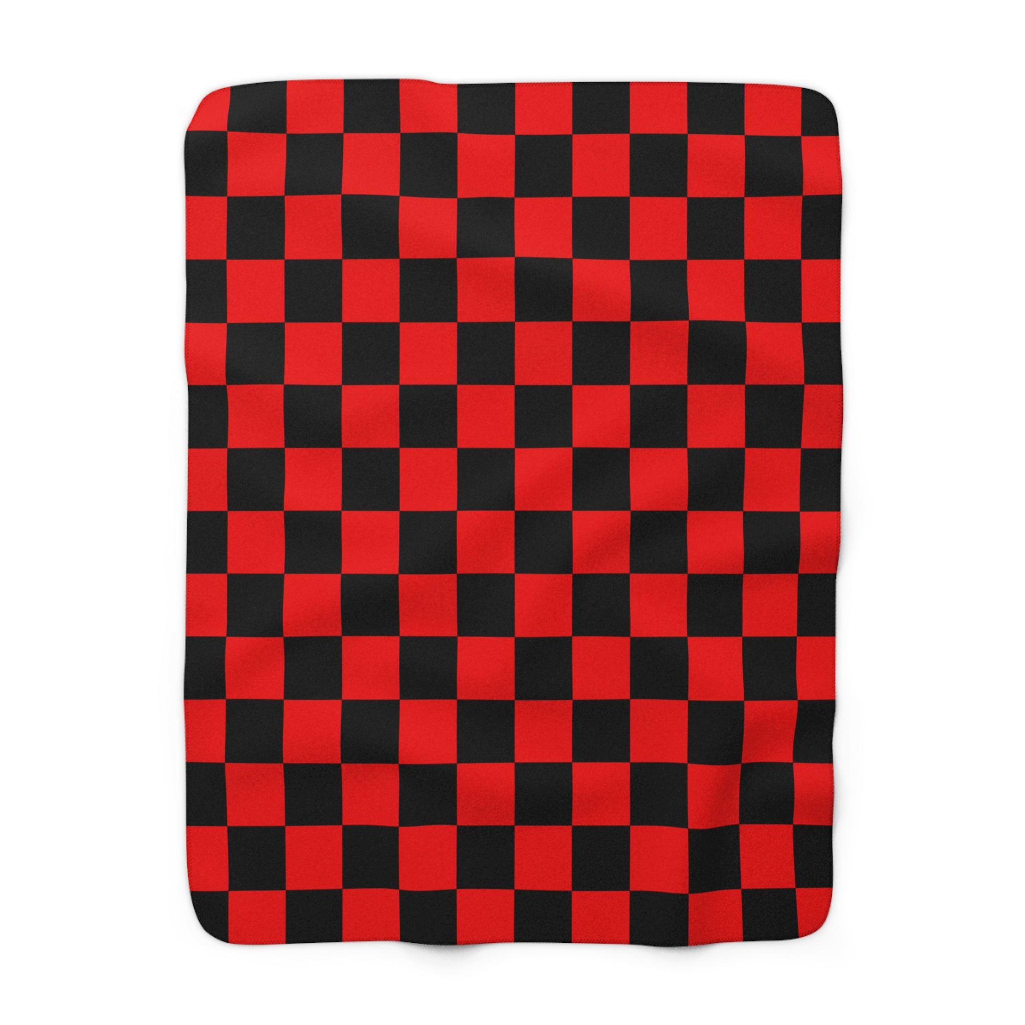 Checkerboard Red and Black Sherpa Fleece Blanket, Artsulli - Art is Long, Life is Short, Home Decor, Size, 50" × 60", , , , , 57315486502567117270