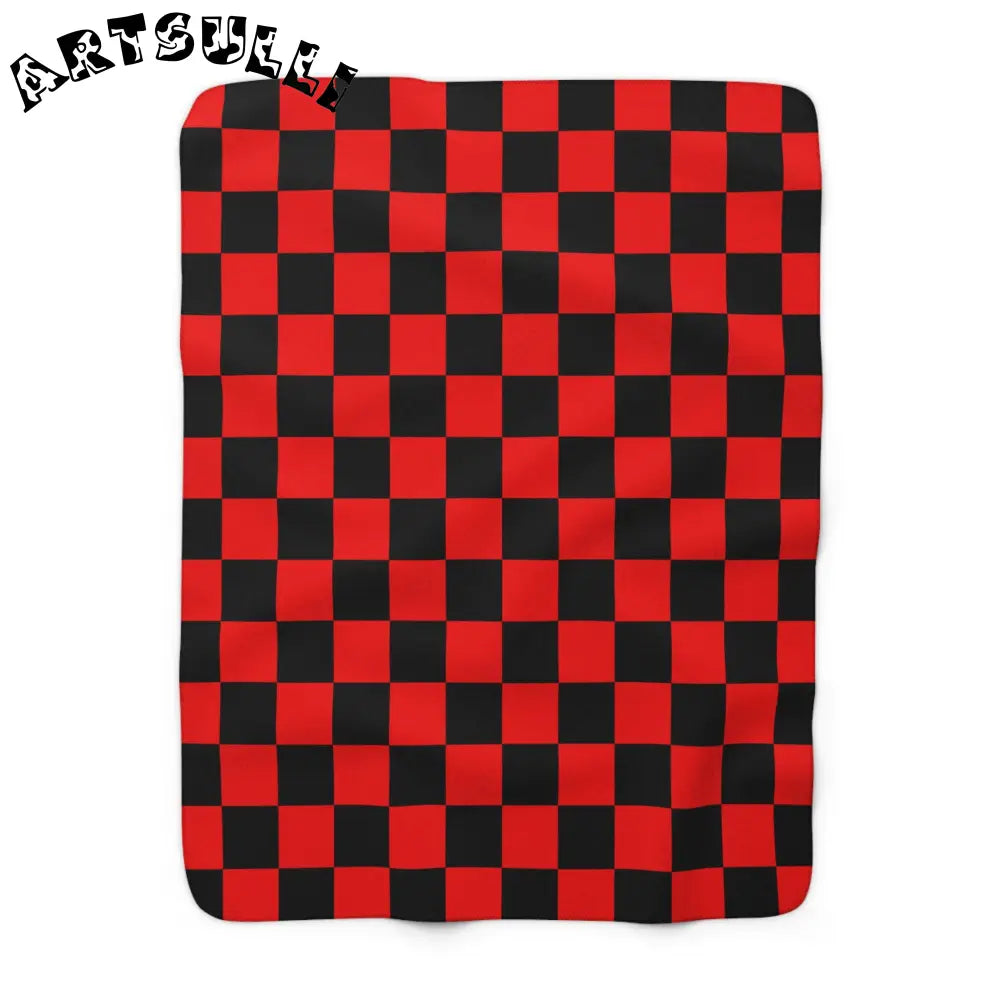 JAKKOUTTHEBXX Checkerboard Red and Black Sherpa Fleece Blanket