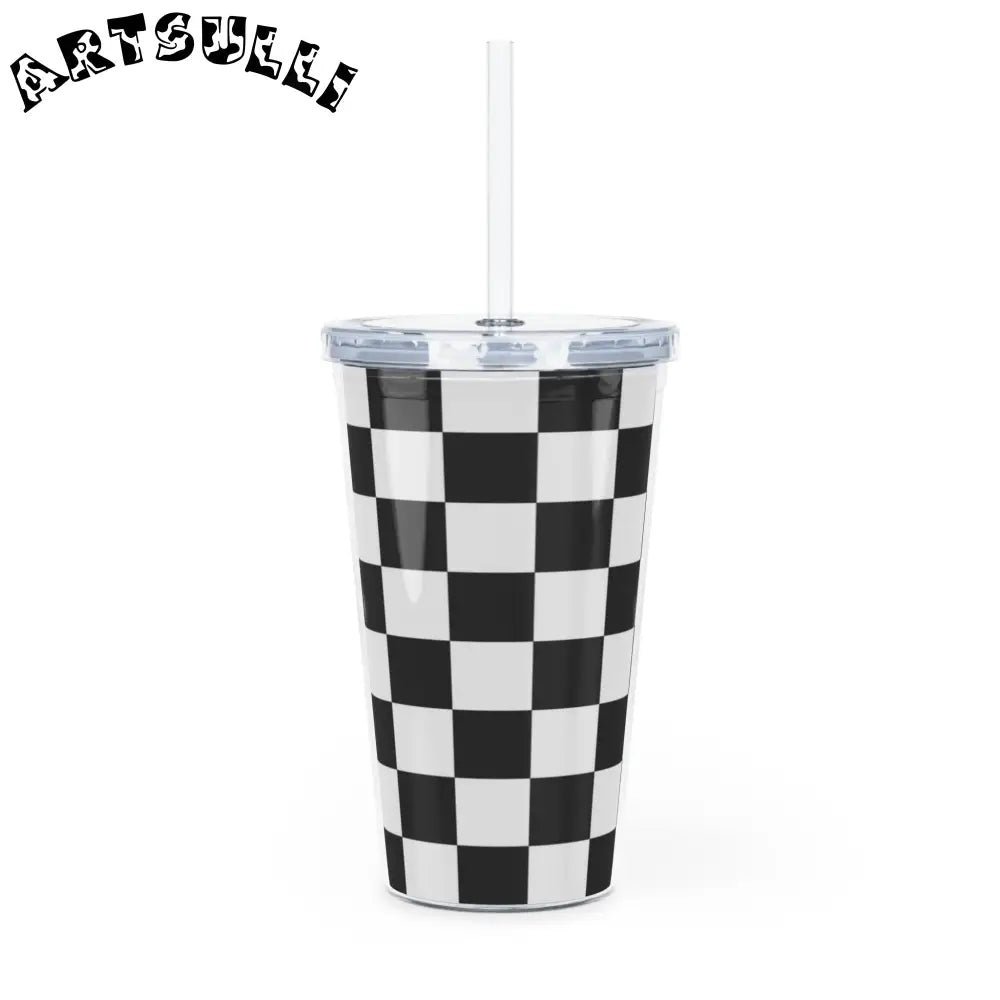 JAKKOUTTHEBXX Checkerboard White and Black Plastic Tumbler