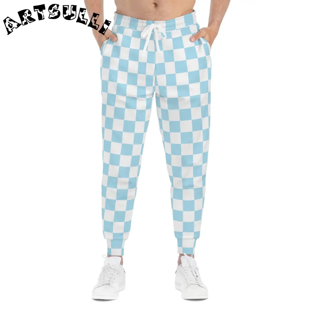 JAKKOUTTHEBXX Checkerboard Sky Blue Athletic Joggers (AOP)
