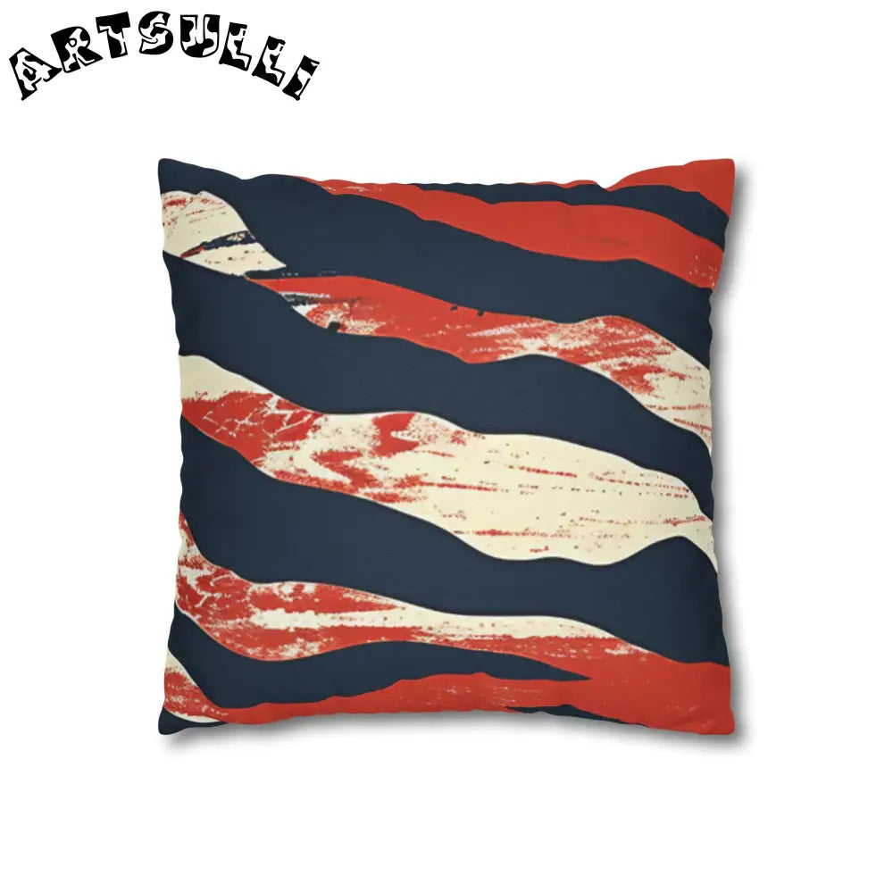 JAKKOUTTHEBXX Abstract Red White Navy Blue Wavy Stripe Square Pillow