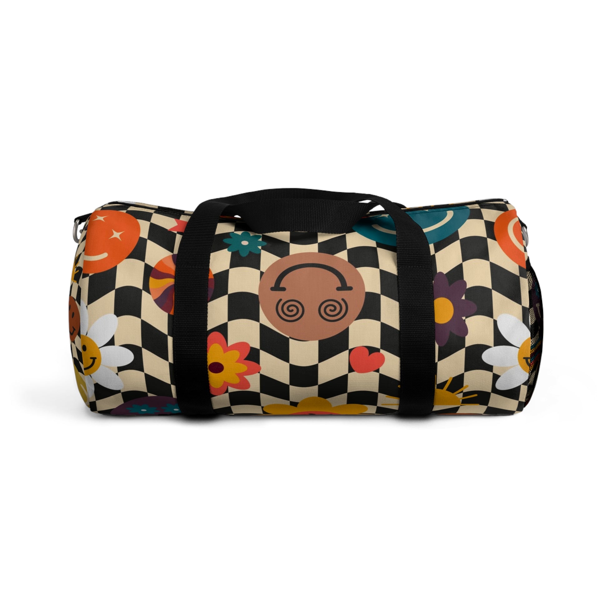 Trippy x Wavy Checkerboard x Smiley Face x Rainbow x Flowers Multi-Color Duffel Bag, Artsulli - Art is Long, Life is Short, Bags, Size, Small, , , , , 46038057406866508720