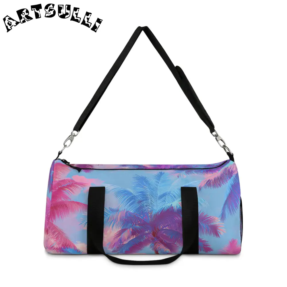 JAKKOUTTHEBXX Ethereal Pastel Palms II Blue and Pink Duffel Bag