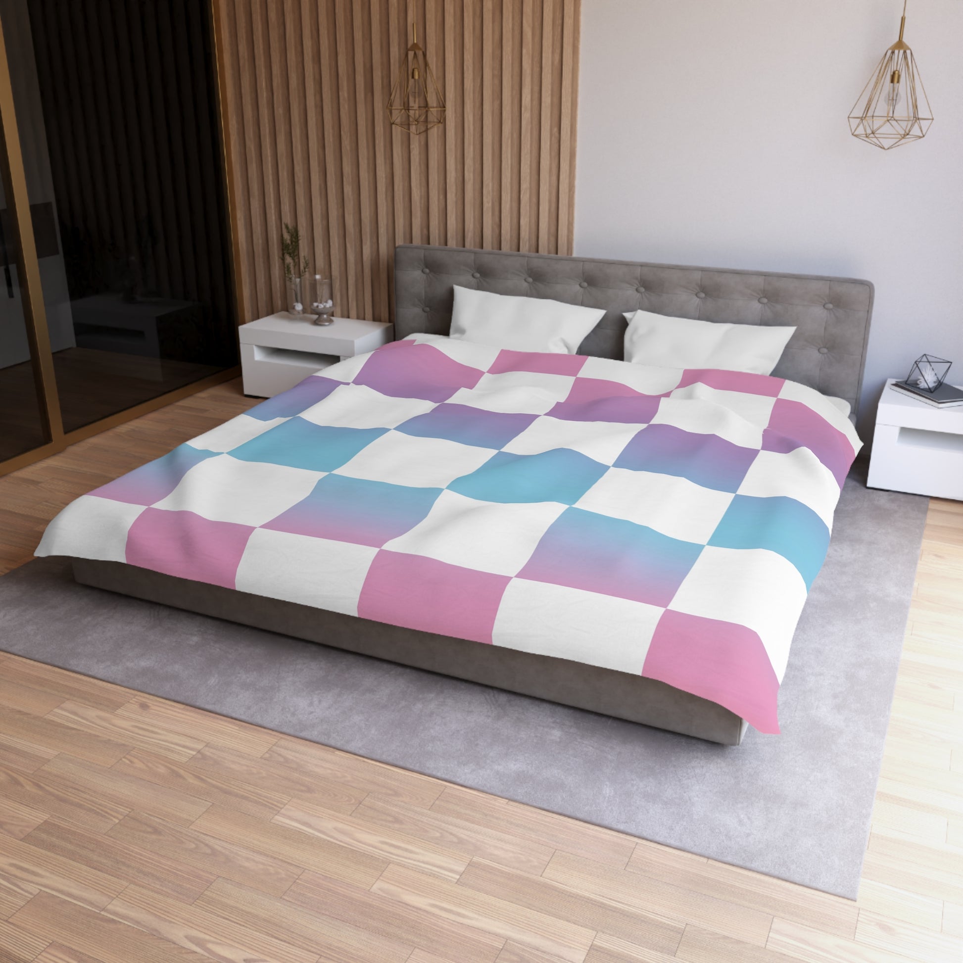 Vaporwave Check Microfiber Duvet Cover, Artsulli - Art is Long, Life is Short, Home Decor, , , , , , , 