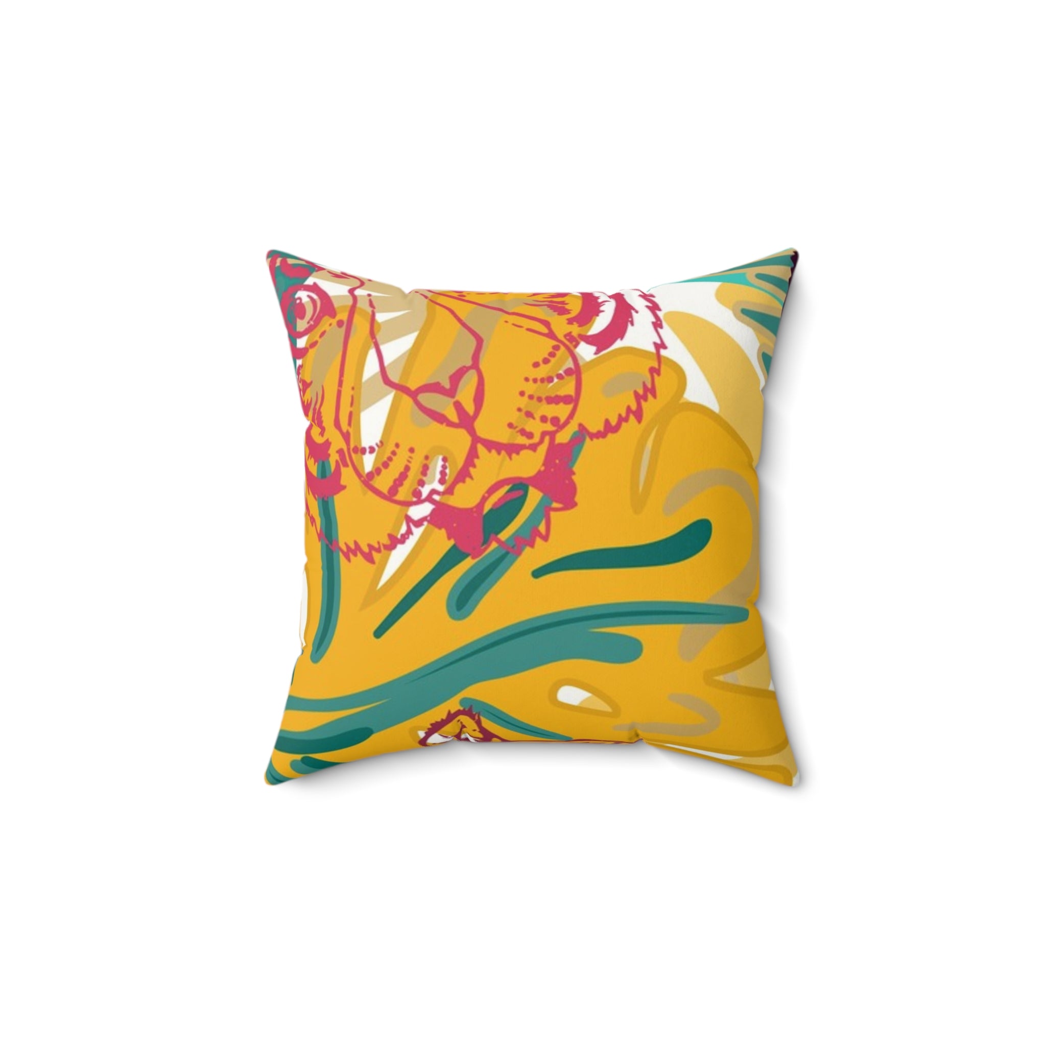 Tropical Jungle Tigers Brown and Green Faux Suede Square Pillow, Artsulli - Art is Long, Life is Short, Home Decor, Size, 14" × 14", , , , , 14414847864618