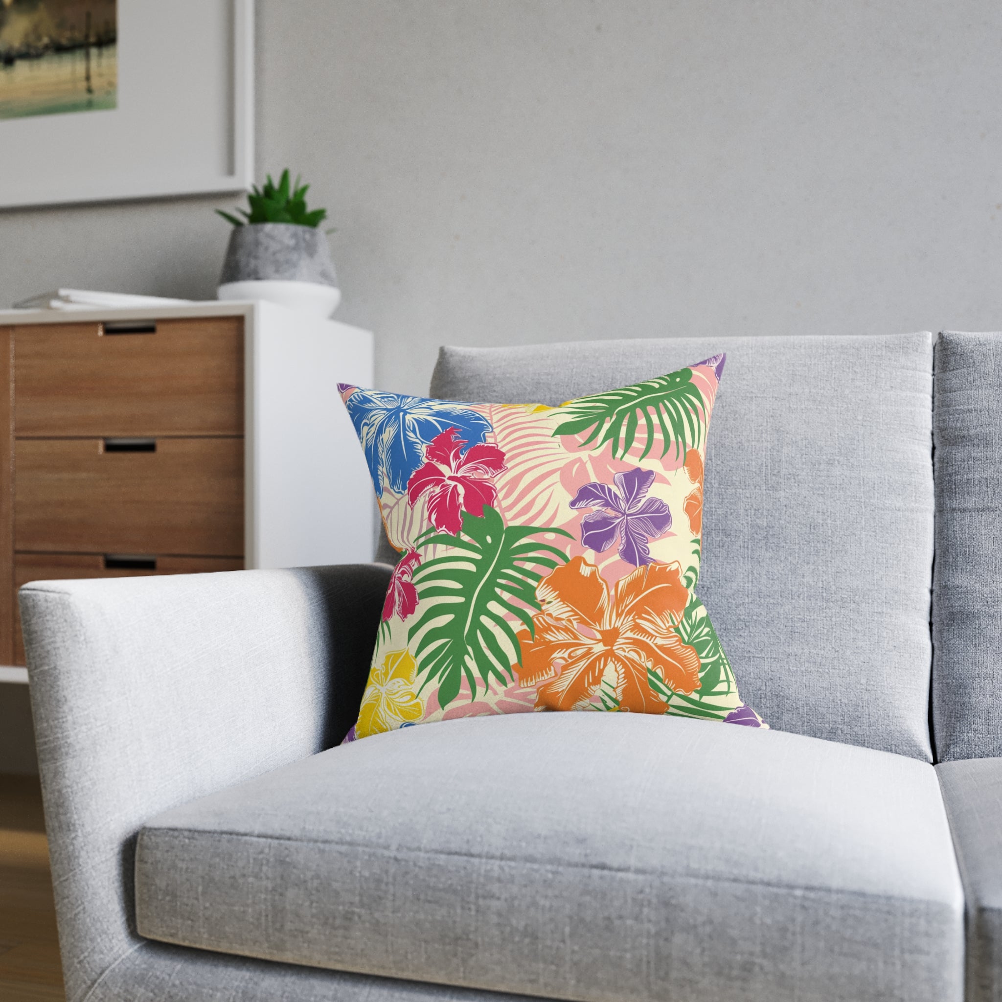 Blooming Tropical Flowers Square Pillow, Artsulli - Art is Long, Life is Short, Home Decor, , , , , , , 