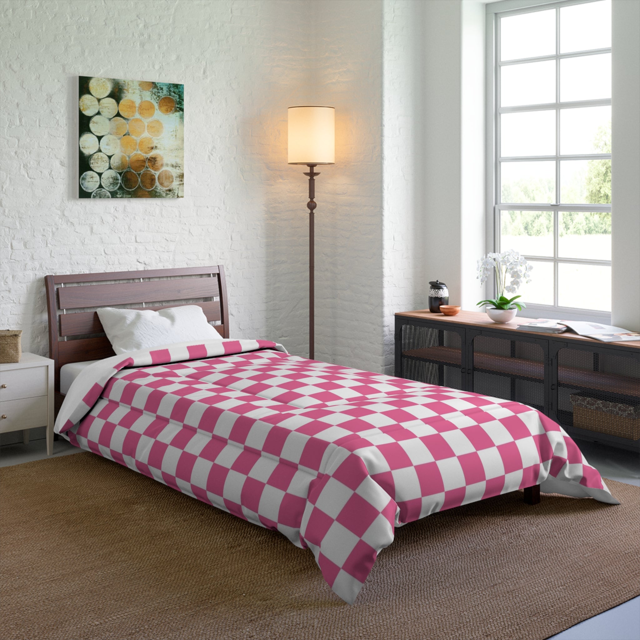 Yuyushiki Pink Check Comforter, Artsulli - Art is Long, Life is Short, Home Decor, , , , , , , 