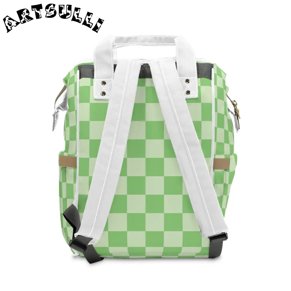 JAKKOUTTHEBXX Checkerboard Green Multifunctional Diaper Backpack