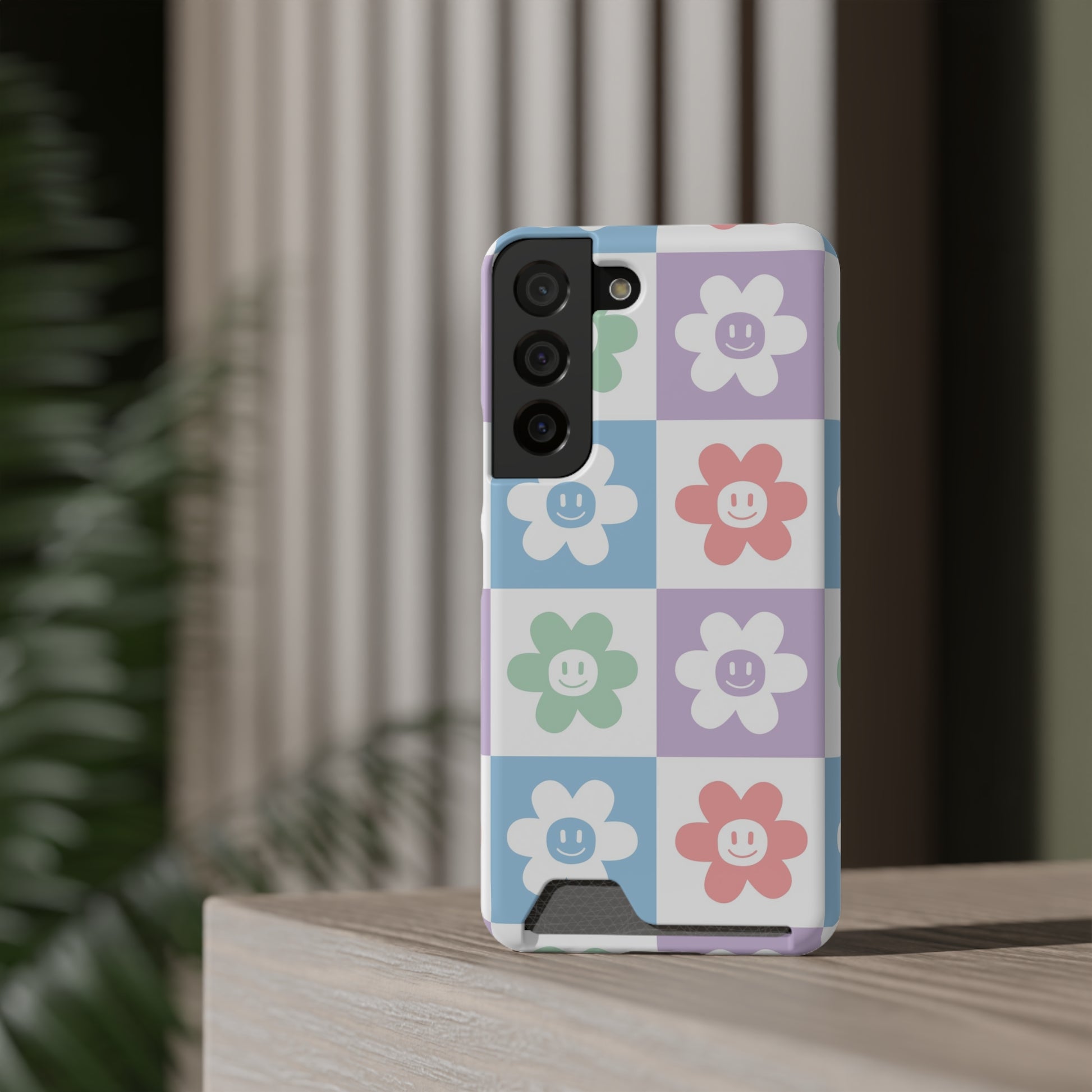 Chessboard x Smiley Face Flowers Multi-Color Phone Case With Card Holder, Artsulli - Art is Long, Life is Short, Phone Case, , , , , , , 
