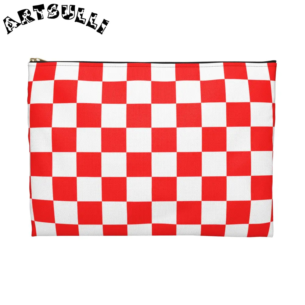 JAKKOUTTHEBXX Checkerboard Red and White Accessory Pouch