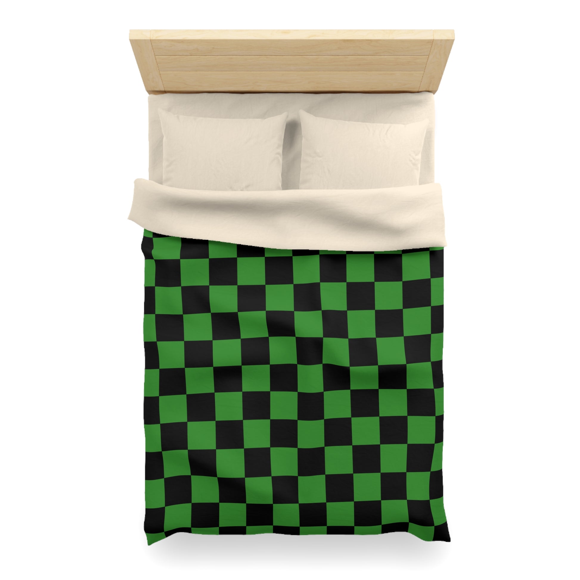 Checkerboard Green and Black Microfiber Duvet Cover, Artsulli - Art is Long, Life is Short, Home Decor, , , , , , , 