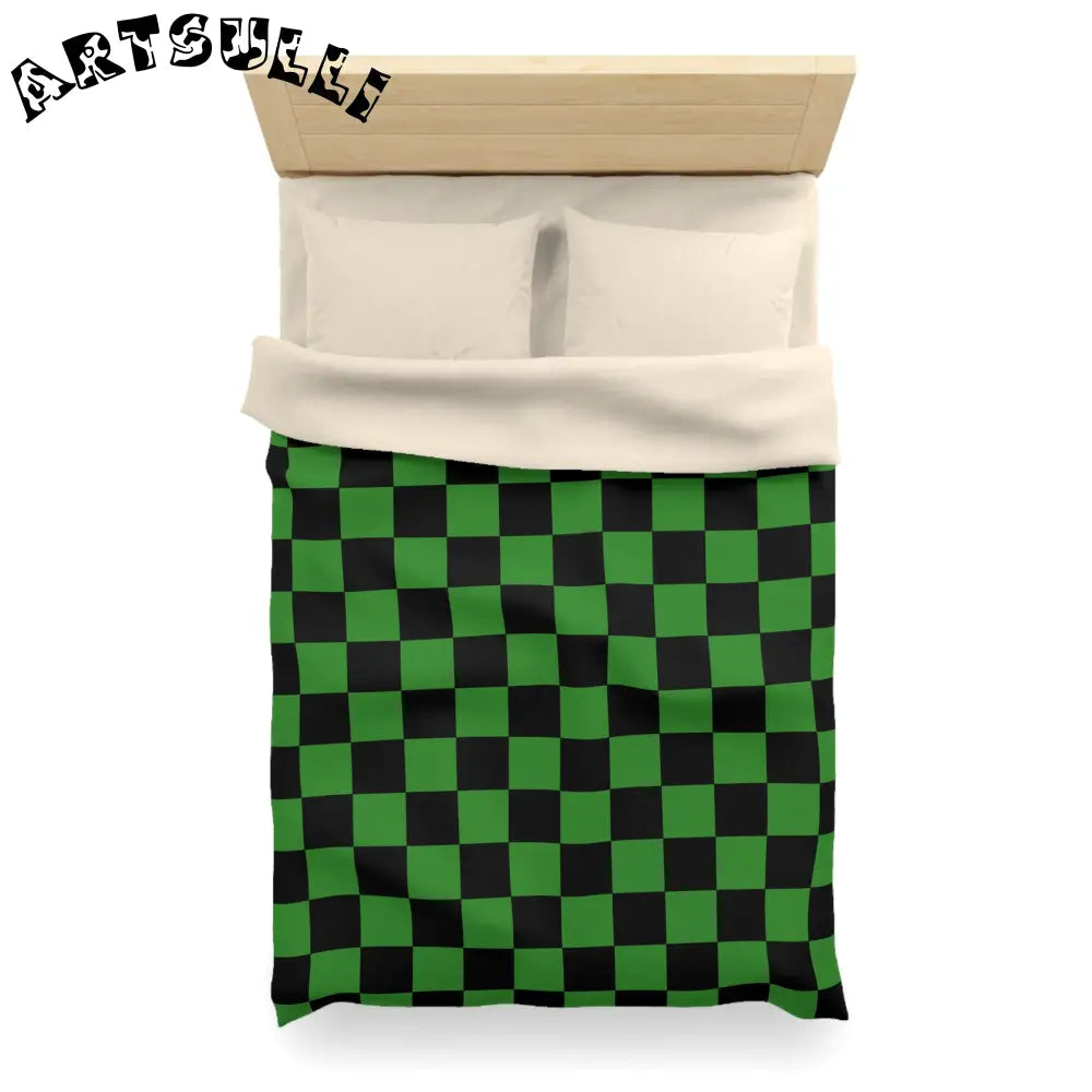 JAKKOUTTHEBXX Checkerboard Green and Black Microfiber Duvet Cover