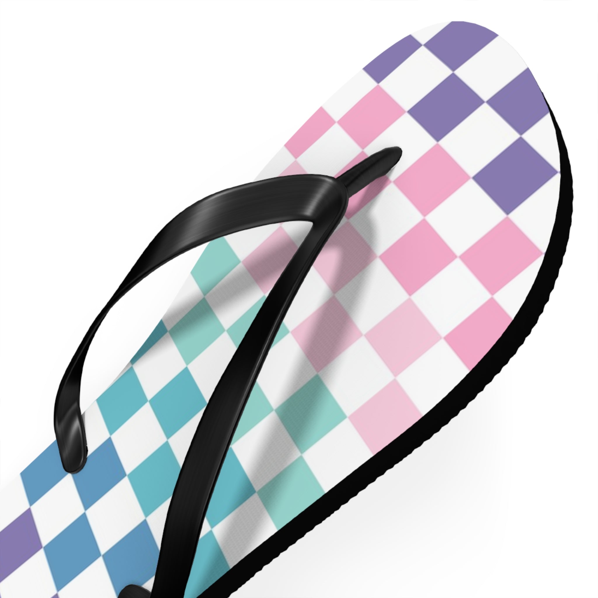 Vaporwave Rainbow  Checkerboard Multi-Color Flip Flops, Artsulli - Art is Long, Life is Short, Shoes, , , , , , , 