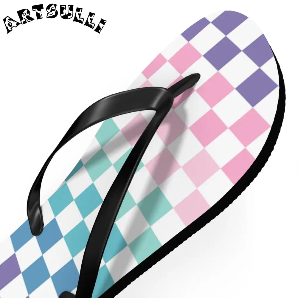 JAKKOUTTHEBXX Vaporwave Rainbow Checkerboard Multi-Color Flip Flops