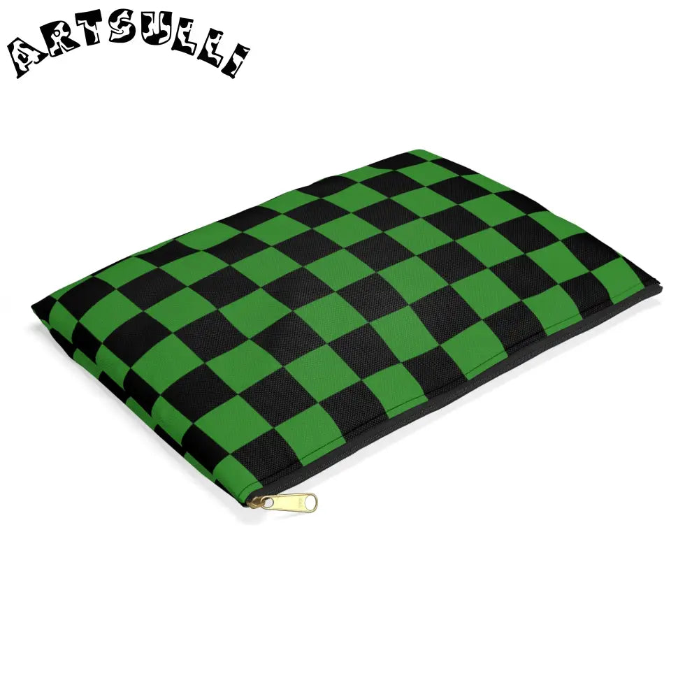 JAKKOUTTHEBXX Checkerboard Green and Black Accessory Pouch