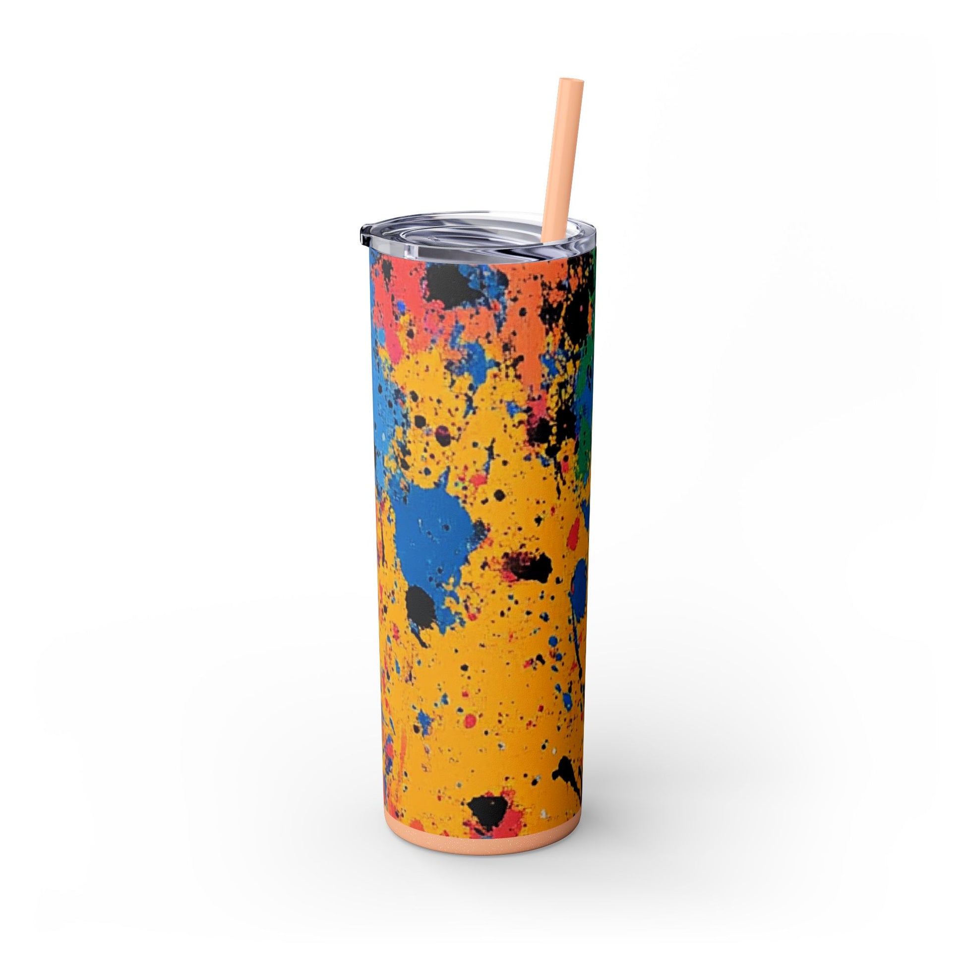 The Colors Of Paint Splatter Skinny Tumbler with Straw, 20oz, Artsulli - Art is Long, Life is Short, Mug, , , , , , , 